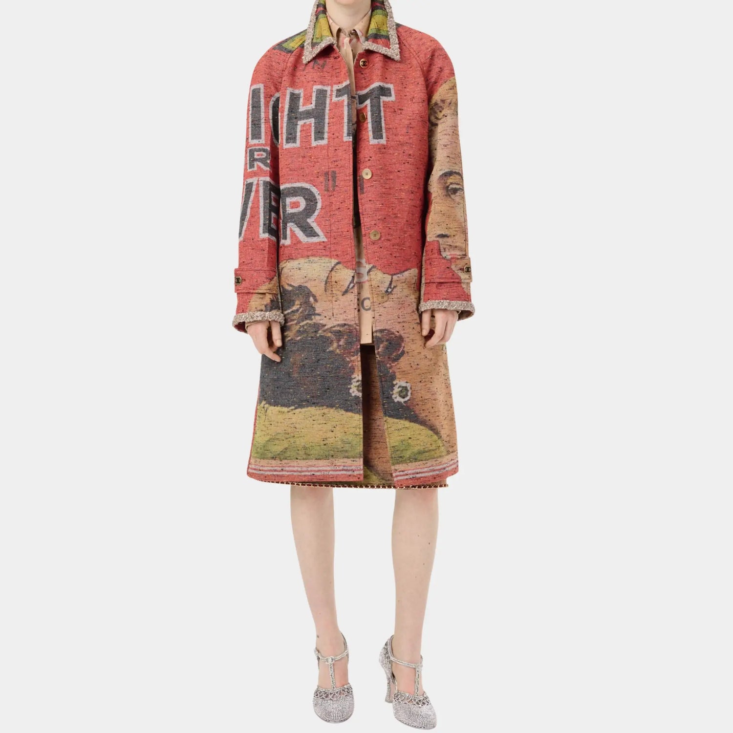 Chanel Coat Mixed Fibres in Red &amp; Multicolor, Red, Multicolor, Front