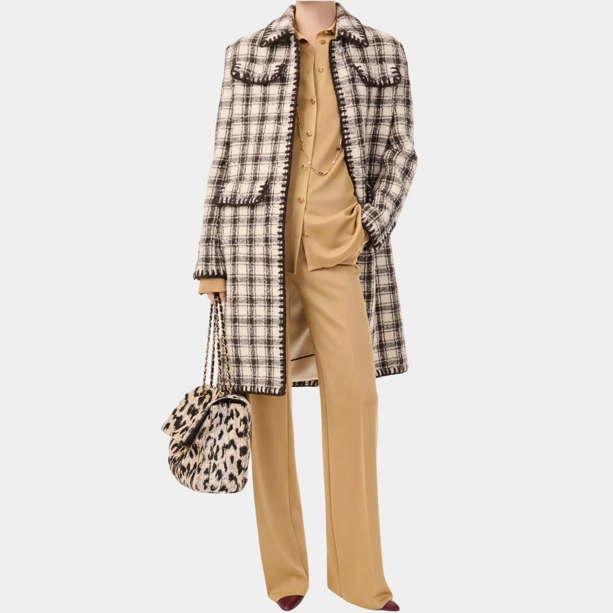 Chanel Coat Wool in Ivoire &amp; Umber, Front