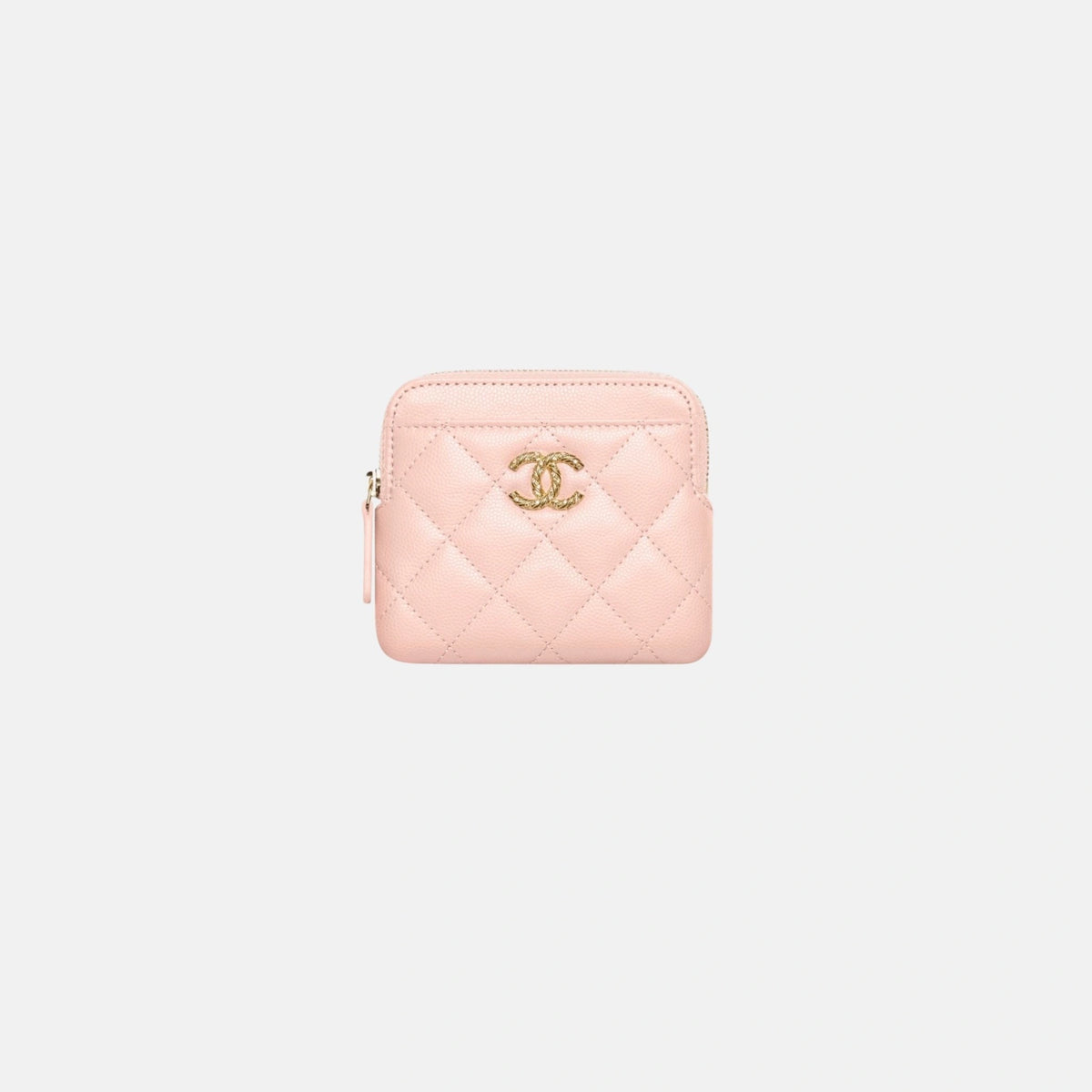 Coin Purse in Shiny Grained Calfskin Strass and Gold Tone Metal