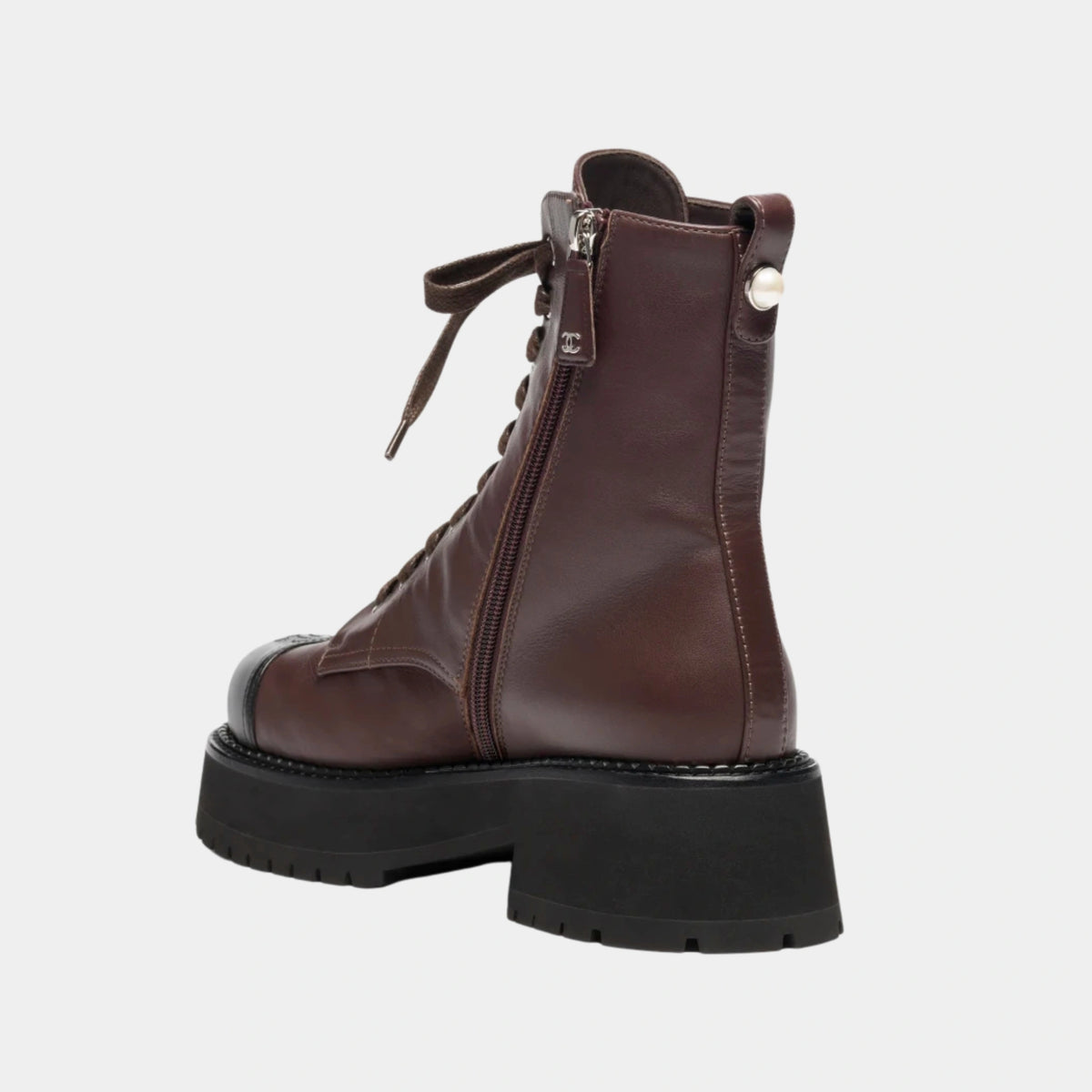 Chanel Combat Boots Calfskin Dark Brown &amp; Black