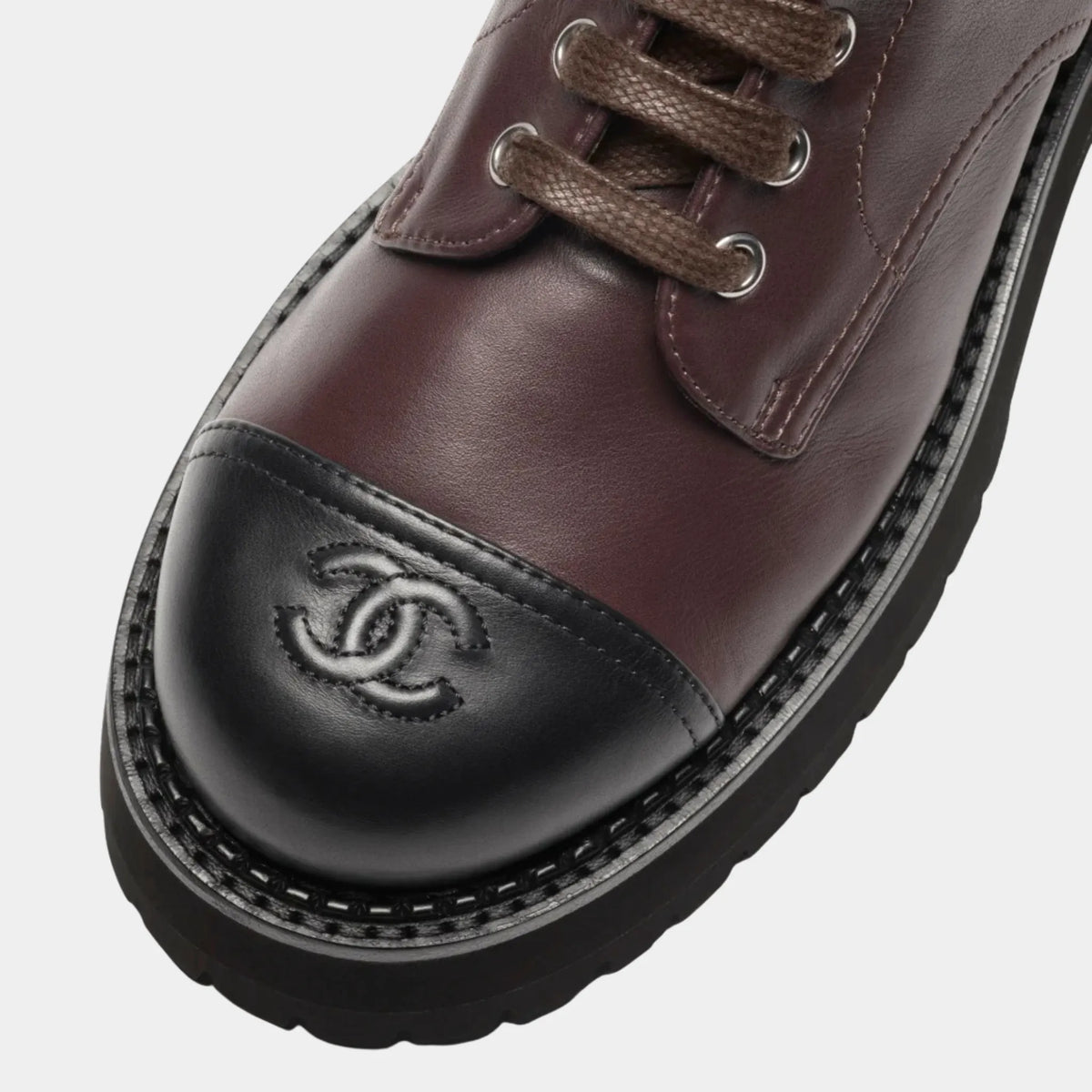 Chanel Combat Boots Calfskin Dark Brown &amp; Black