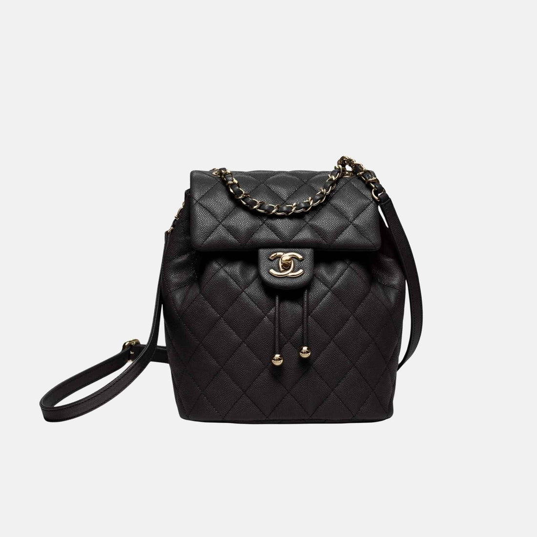 Chanel Cruise 2024/25 Black Backpack In Grained Calfskin And Gold Tone, Front View