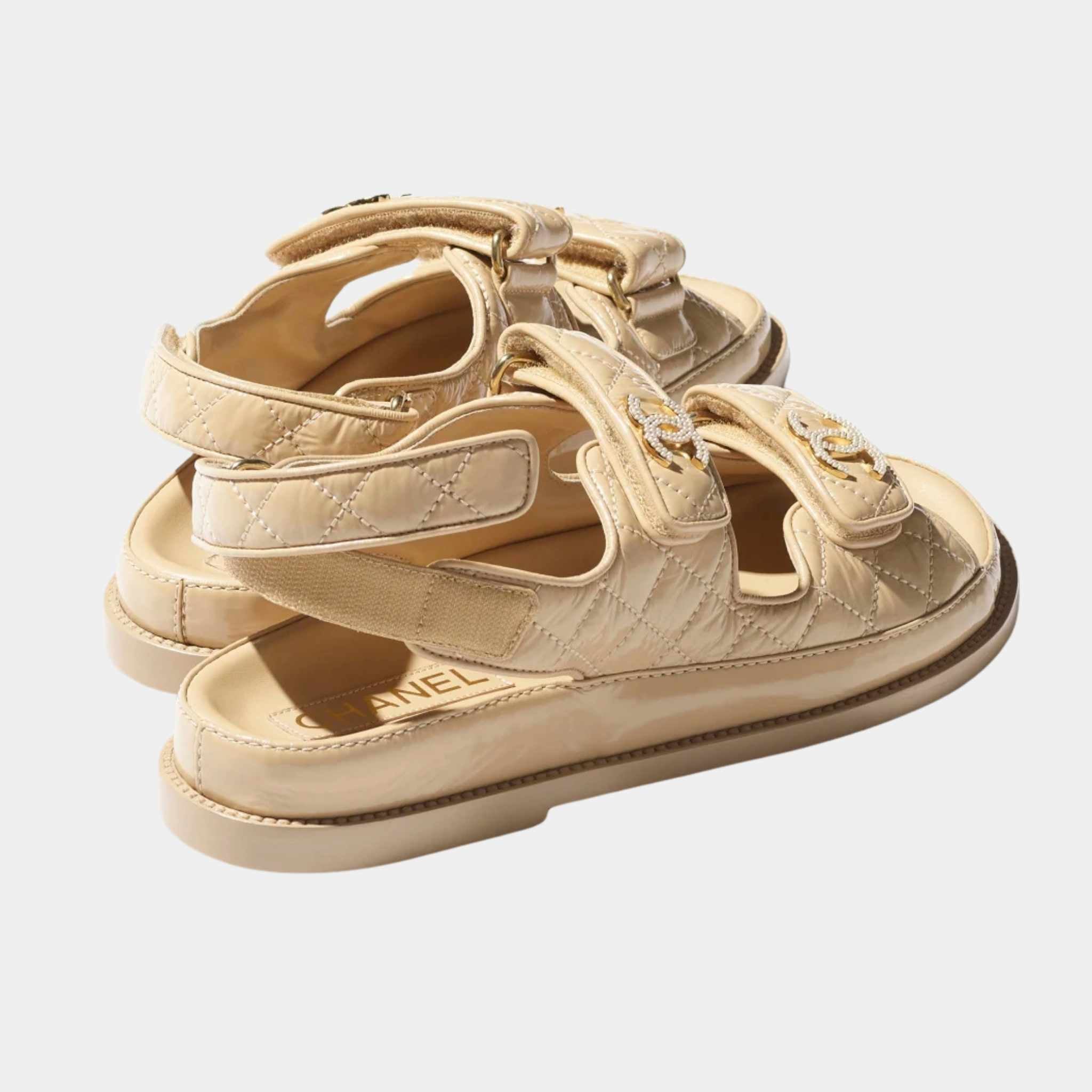 Chanel Dad Shoes in Shiny Lambskin, Beige, Back