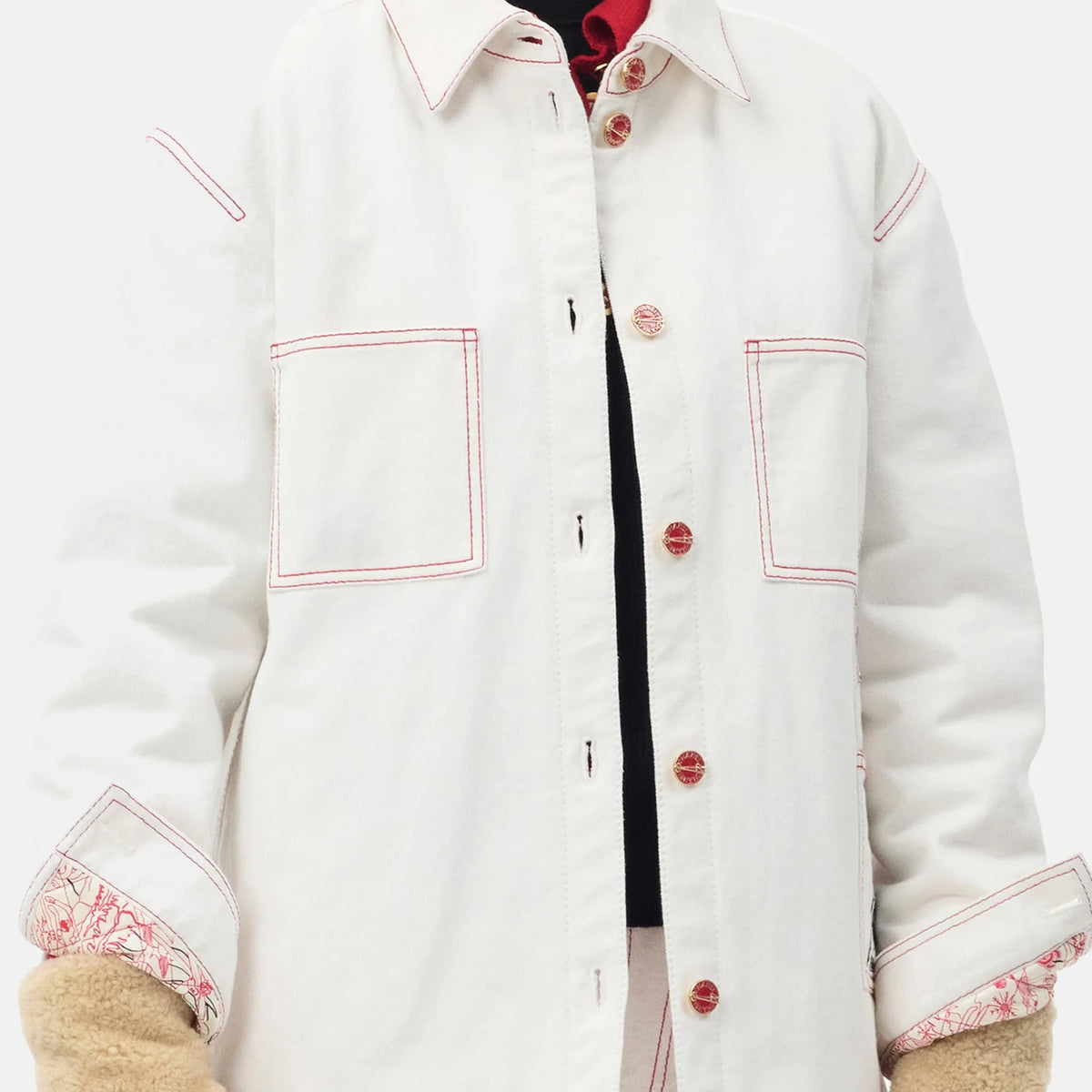 Denim Jacket — White and Red