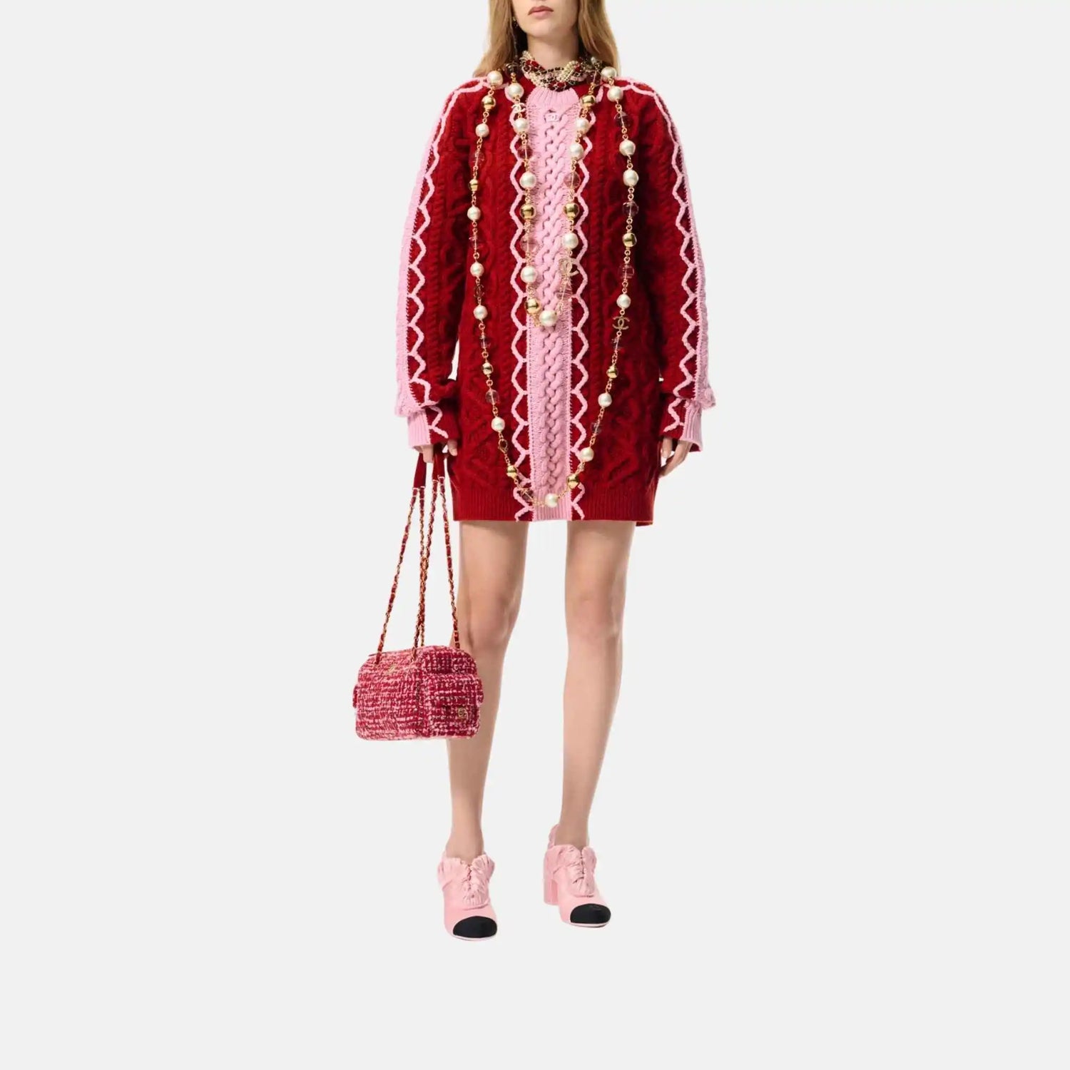 Chanel Dress Cashmere Red And Pink