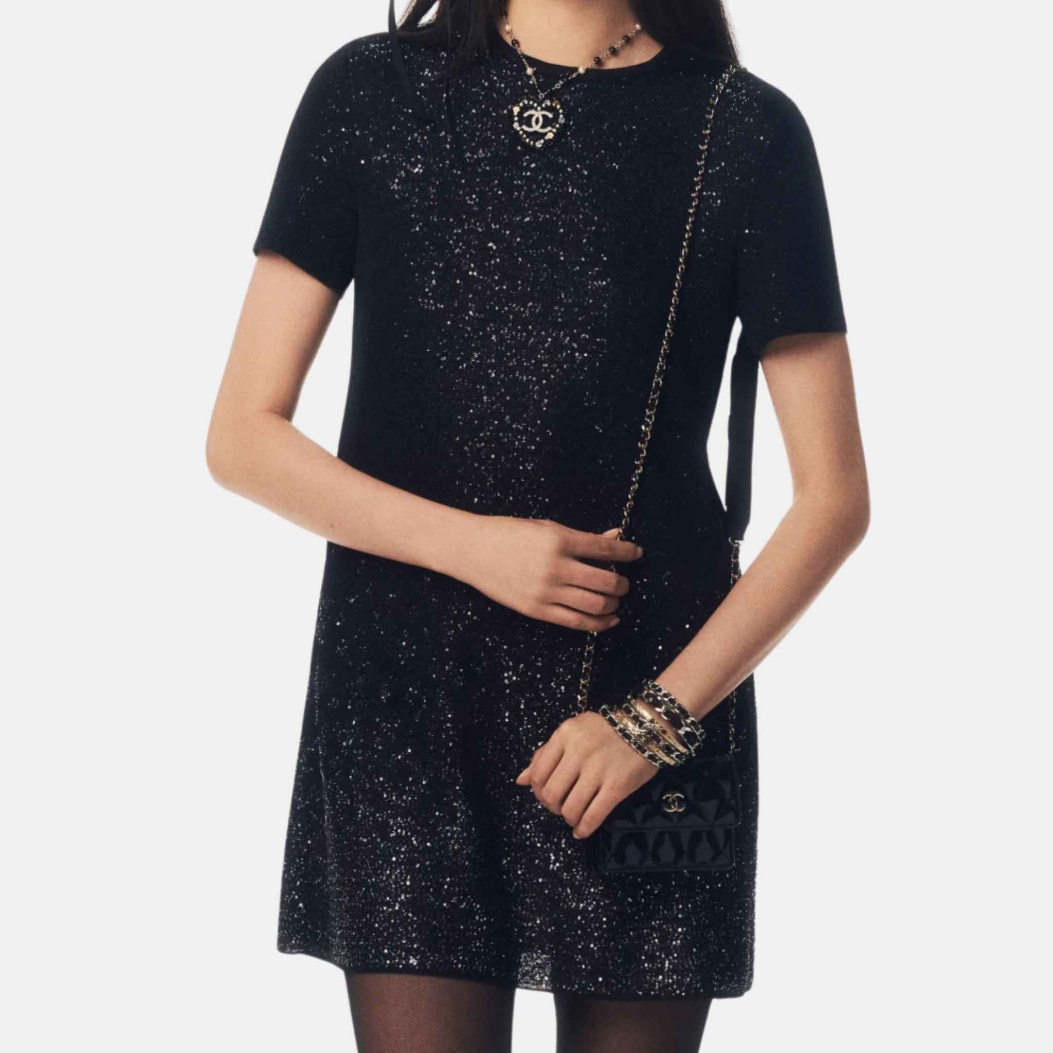 Chanel Dress Glittered Mixed Fibers Black, CloseView