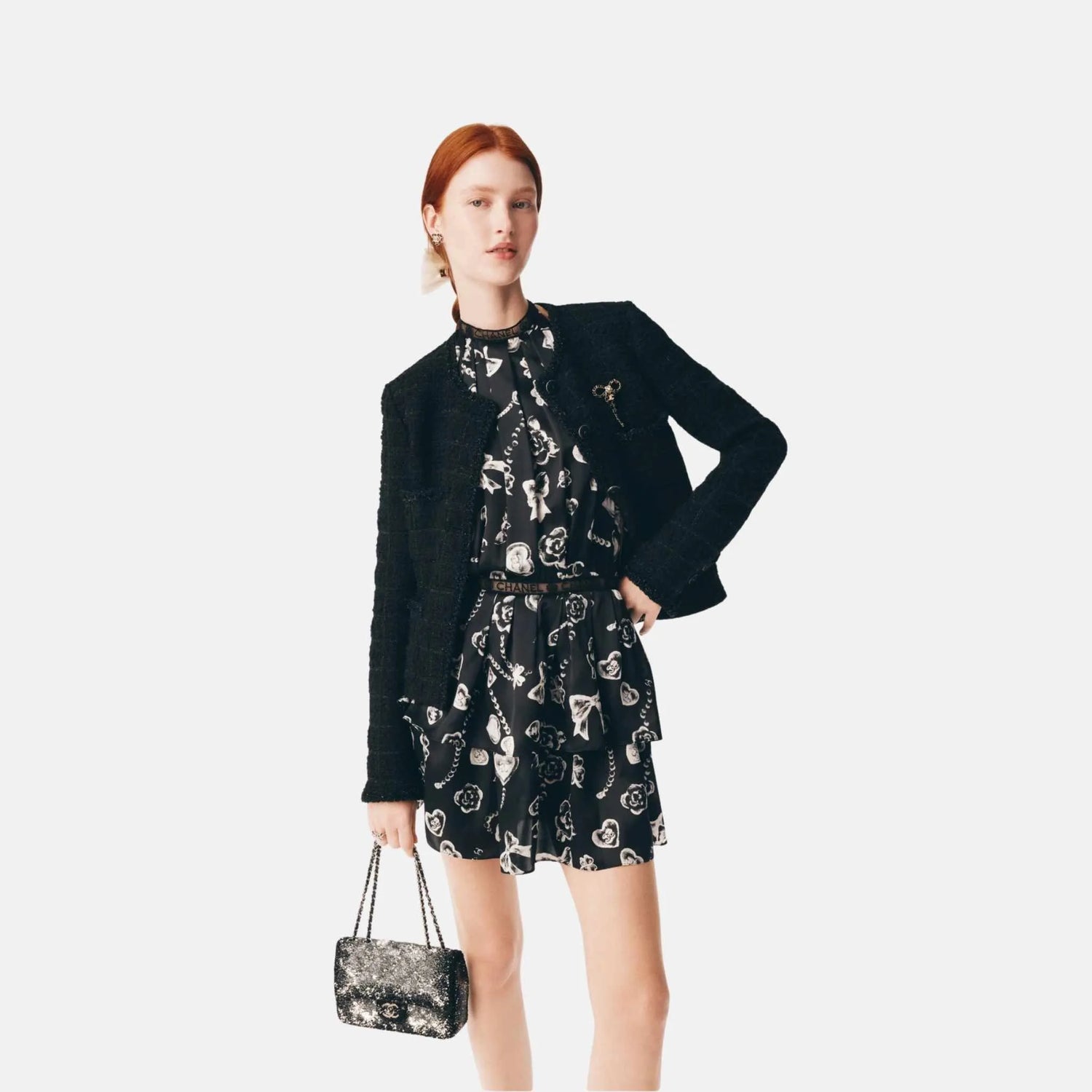 Chanel Dress in Printed Silk Satin, Front