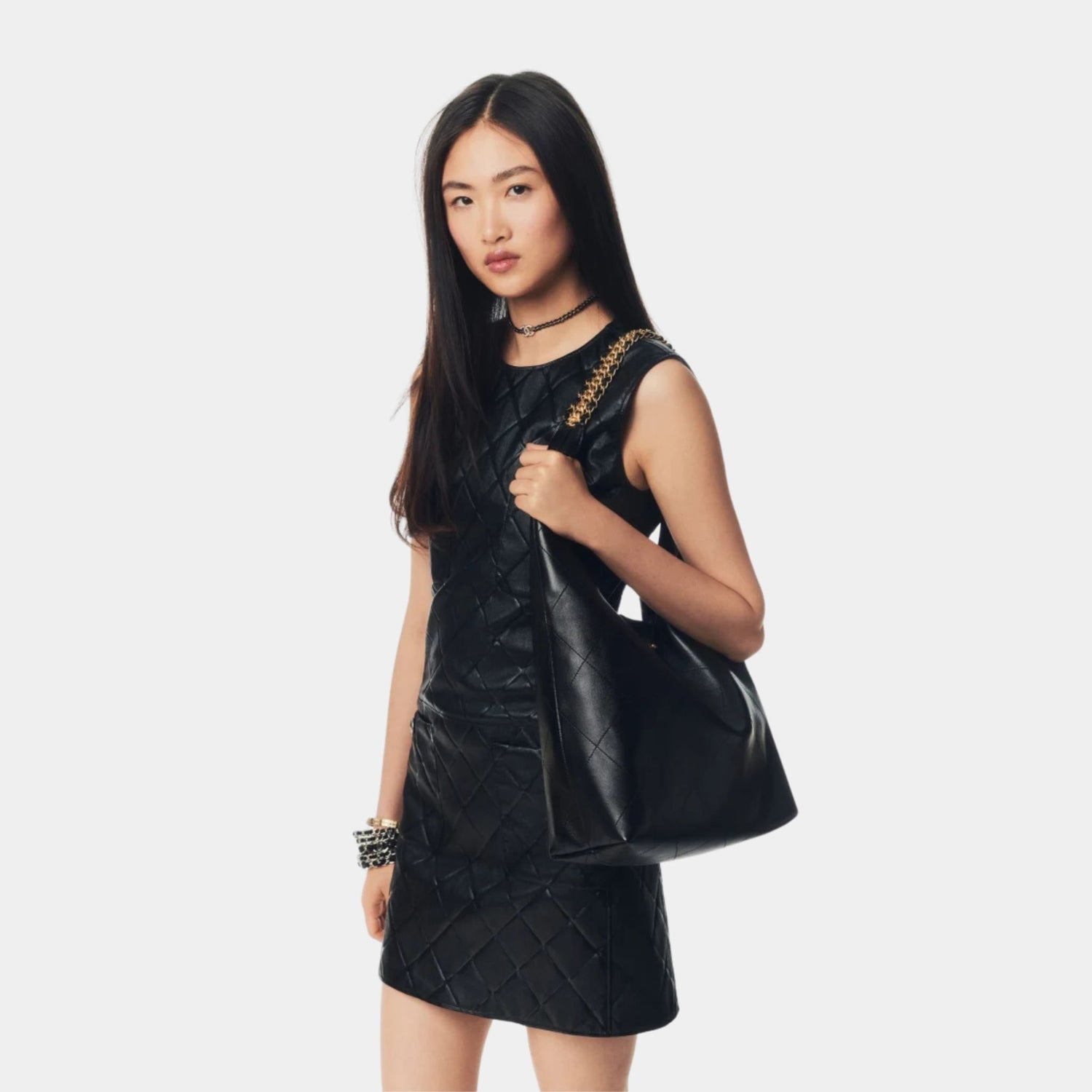 Chanel Dress Lambskin Black, Model, Half