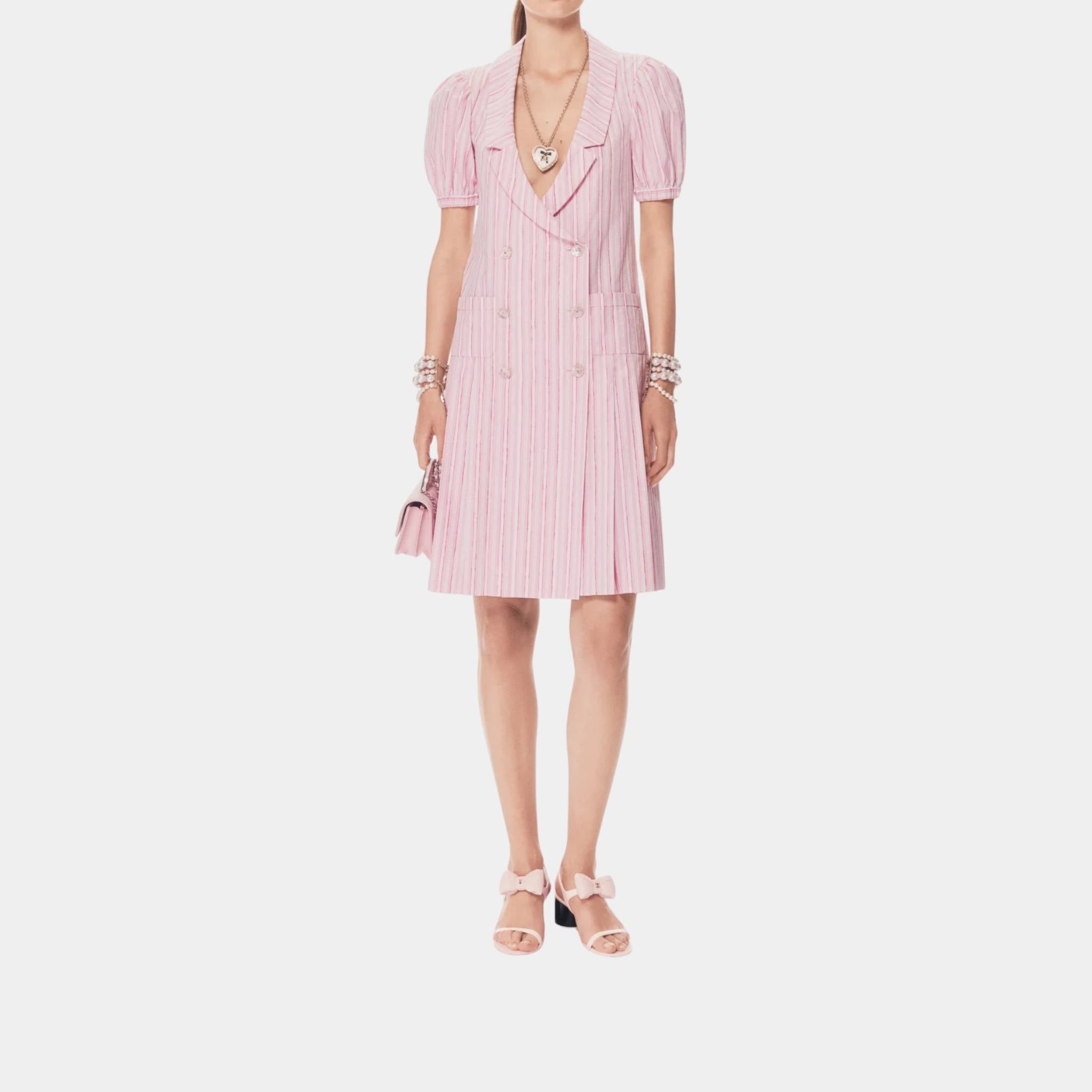 Chanel Dress Printed Cotton Poplin Light Pink White &amp; Dark Pink, Front