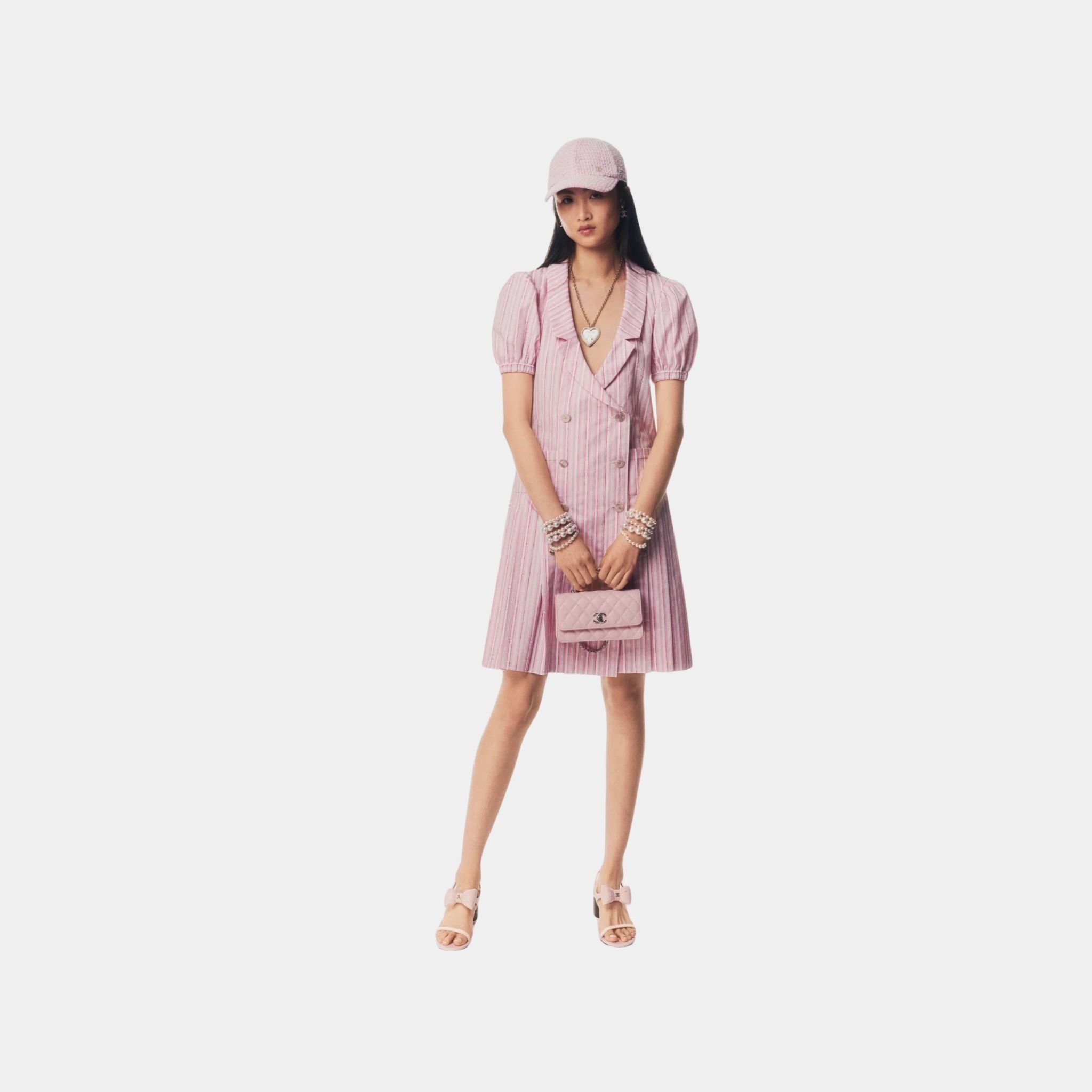 Chanel Dress Printed Cotton Poplin Light Pink White &amp; Dark Pink, Model