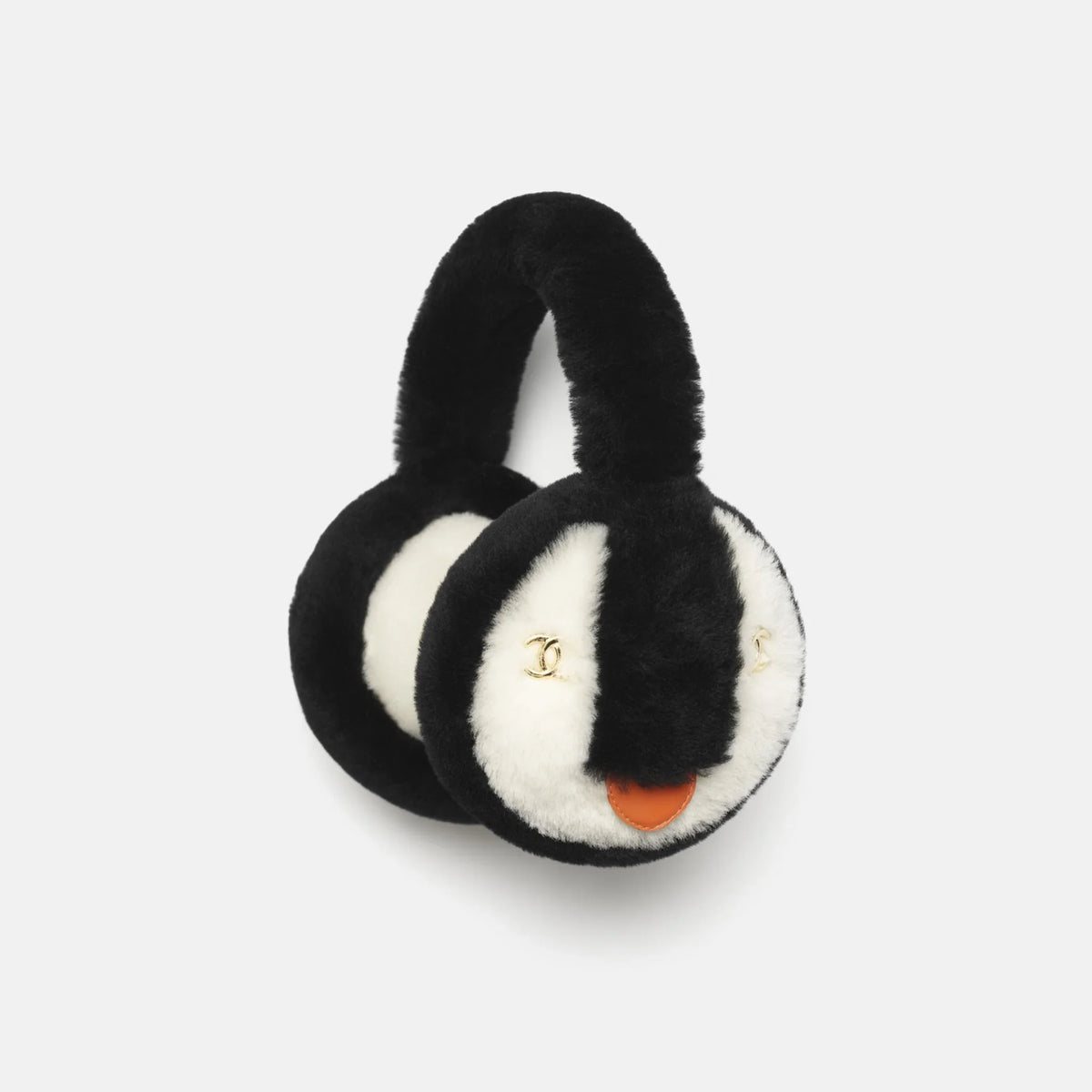 Earmuffs Shearling Lambskin Black, White, Orange & Gold
