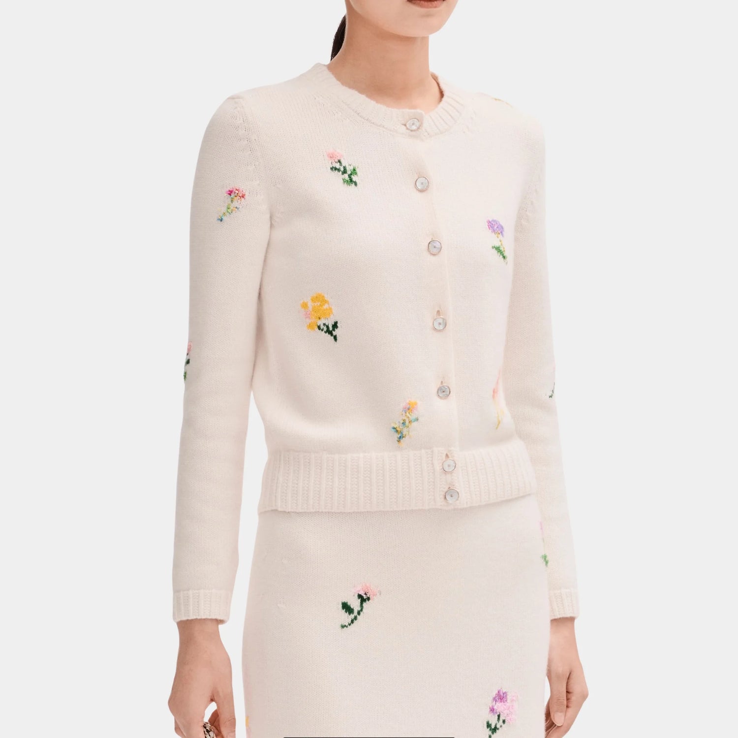 Chanel Ecru and Multicolor Cardigan in Cashmere and Cotton, Front