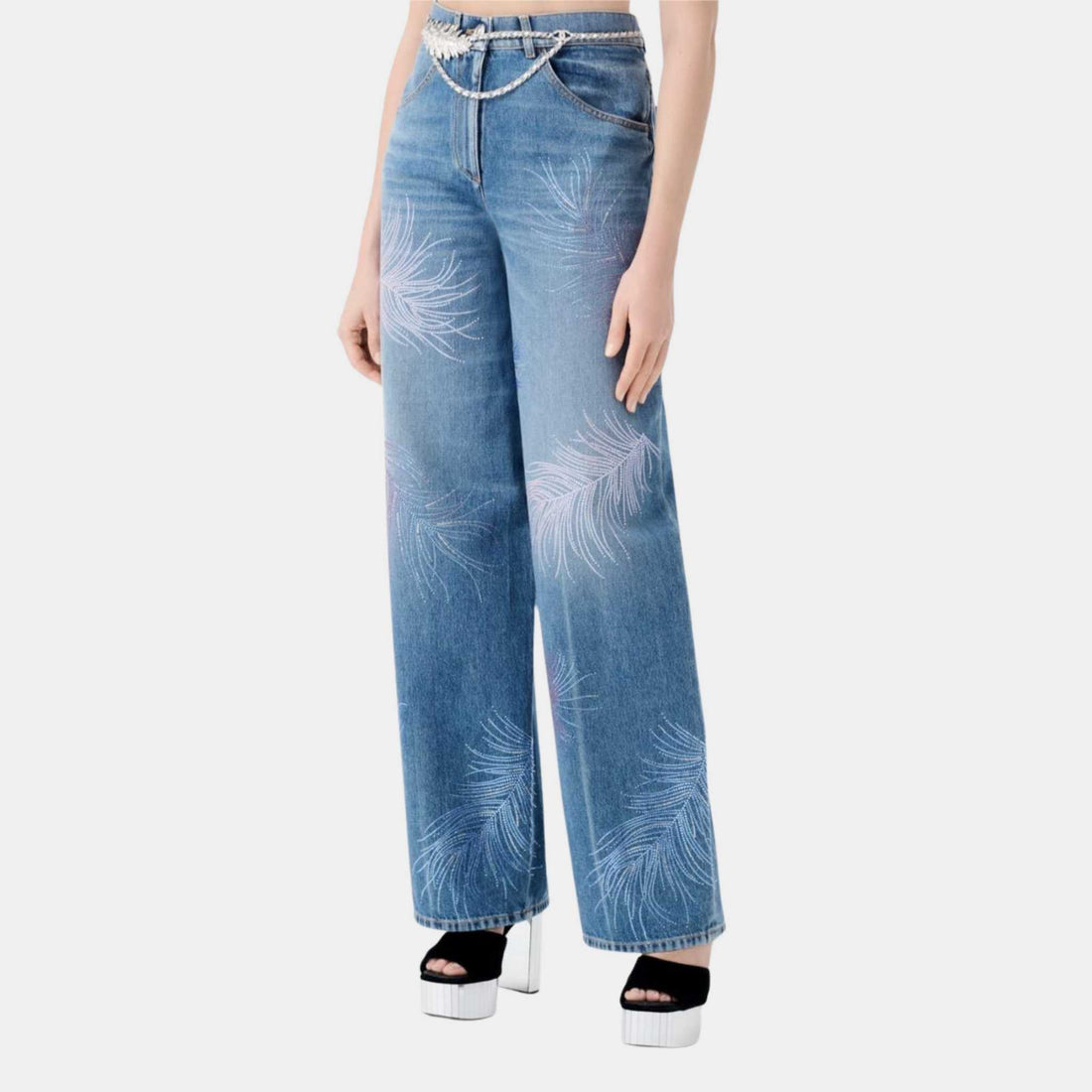 Chanel Embroidered Blue and Multicolour Denim Jeans, Front