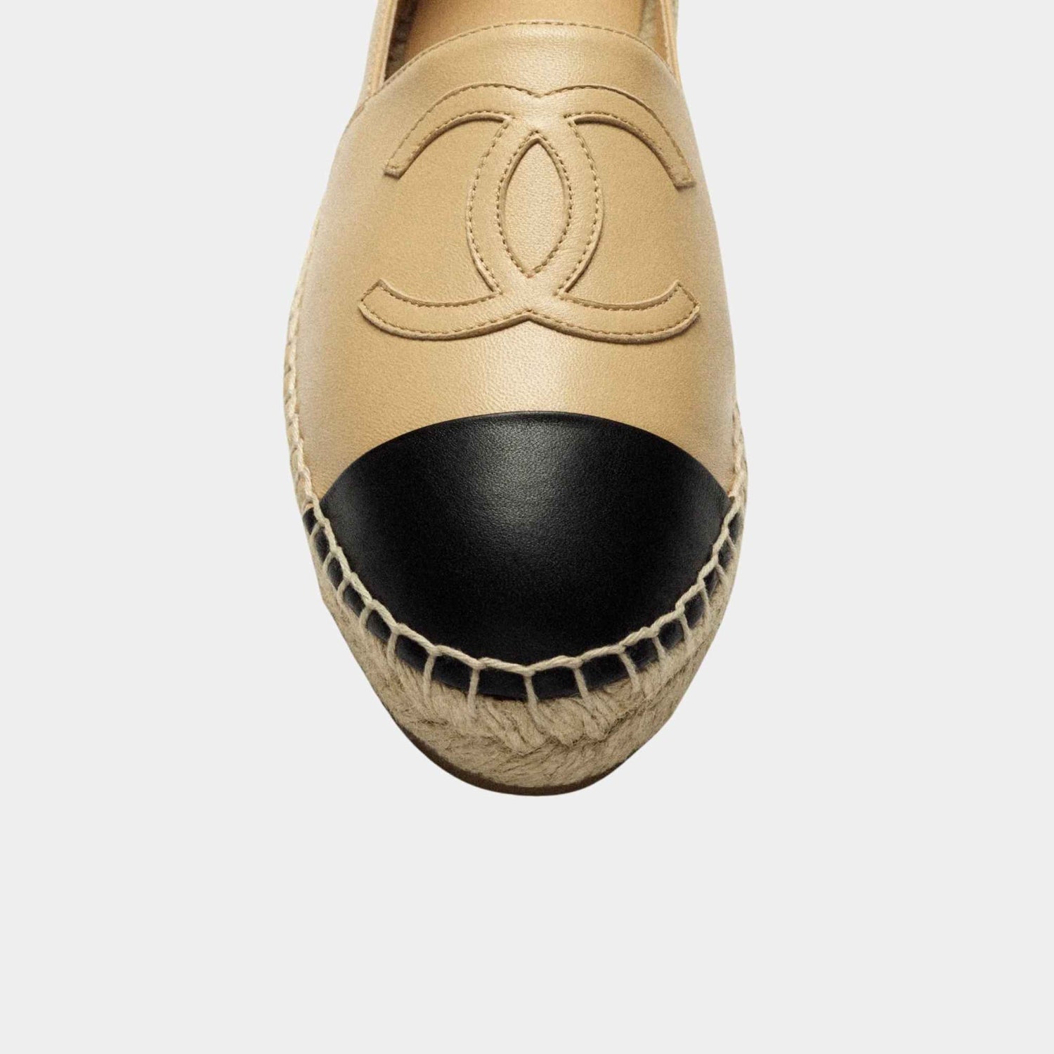 Chanel Espadrilles In Lambskin, Beige, Black, Closeup