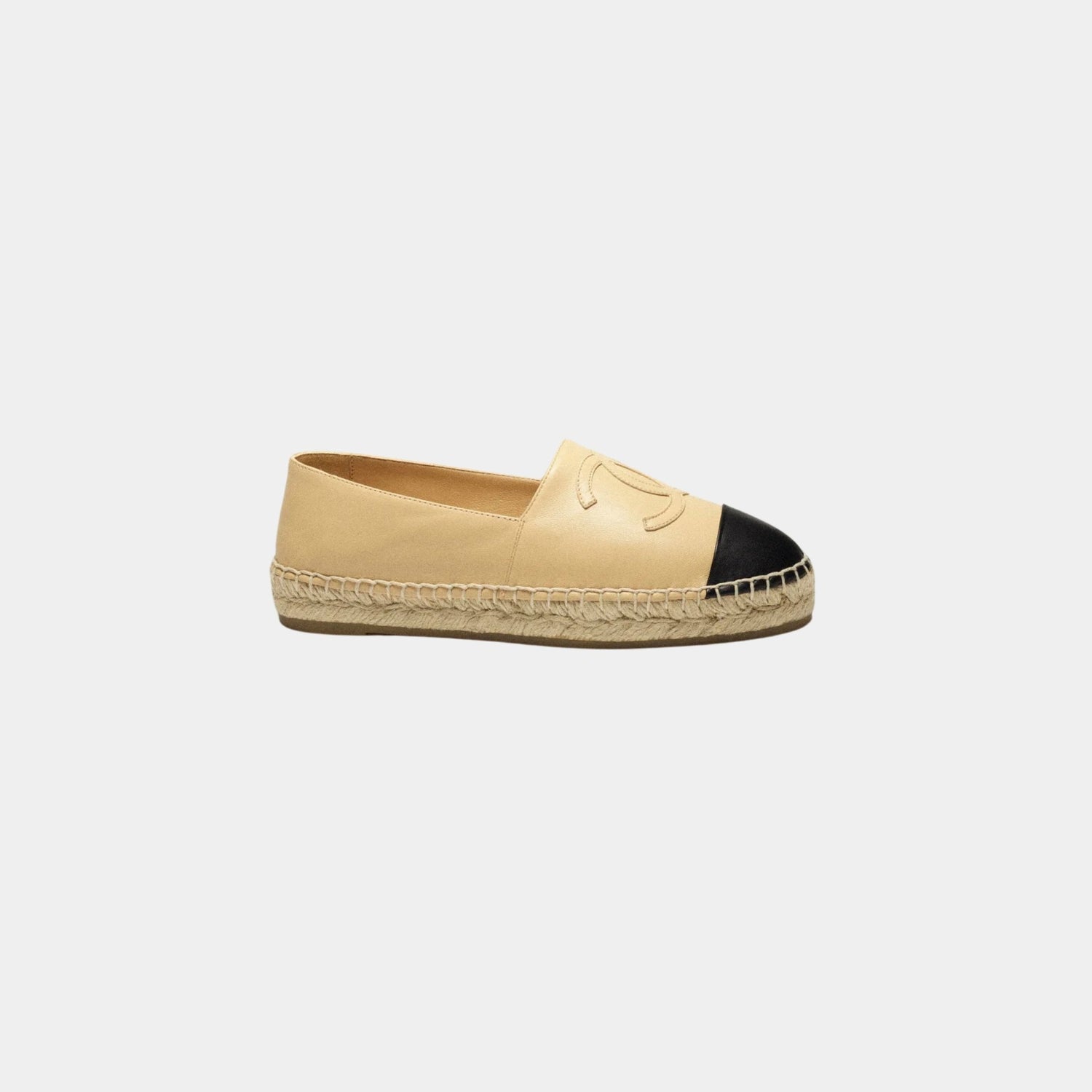 Chanel Espadrilles In Lambskin, Beige, Black, Side