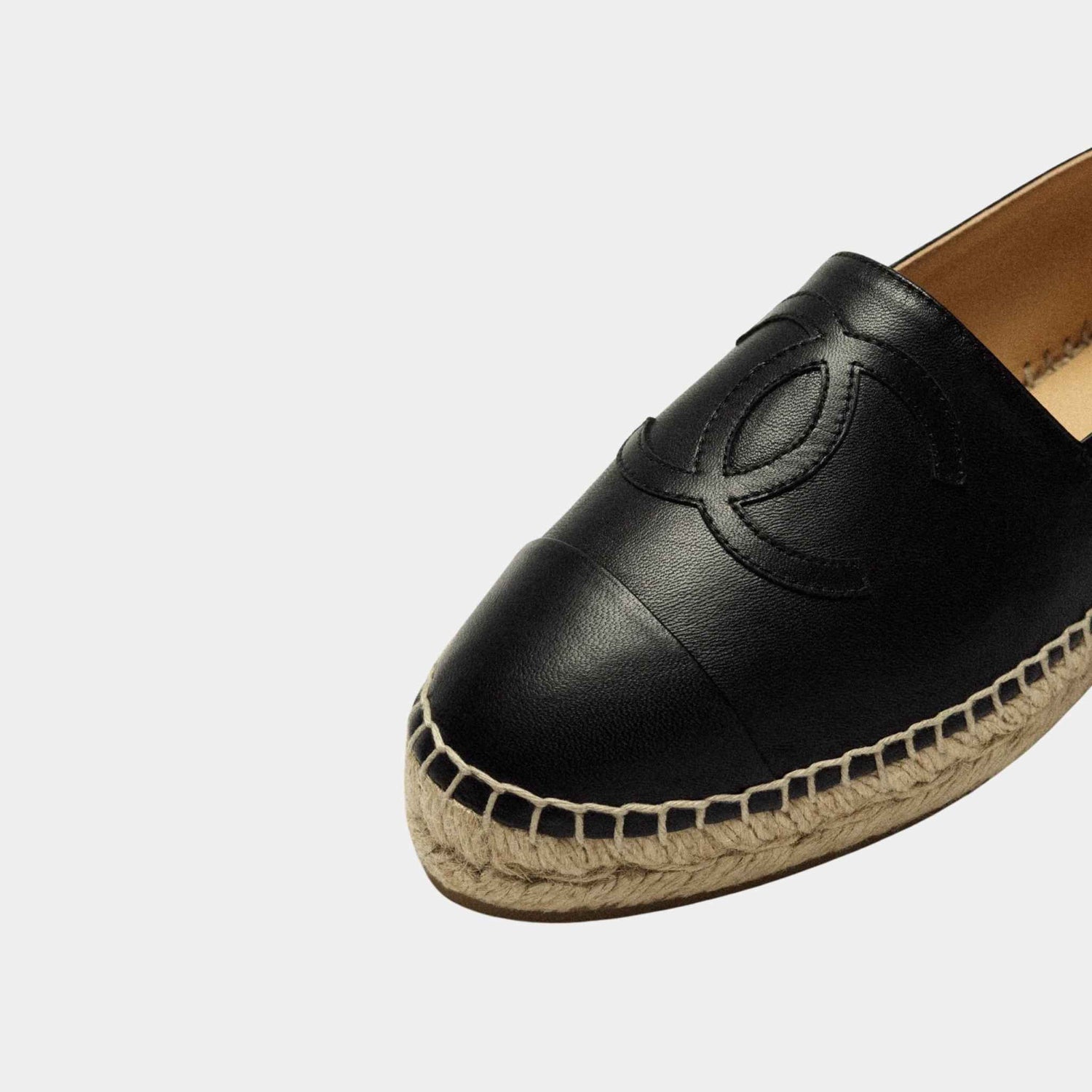Chanel Espadrilles In Lambskin, Black, Closeup
