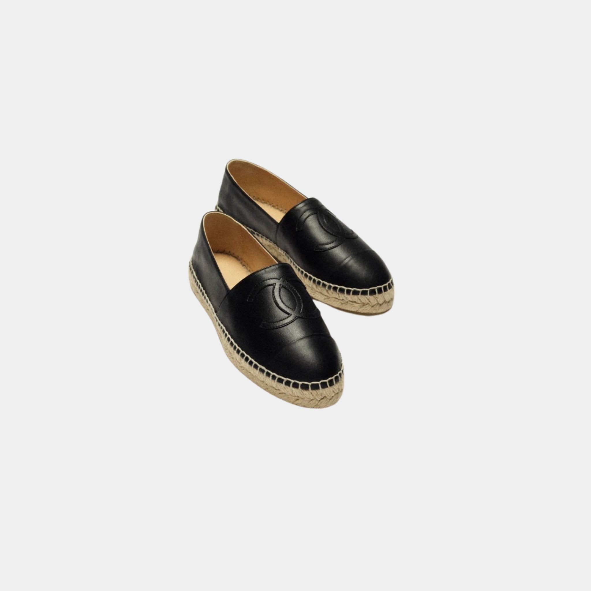 Chanel Espadrilles In Lambskin, Black, Front