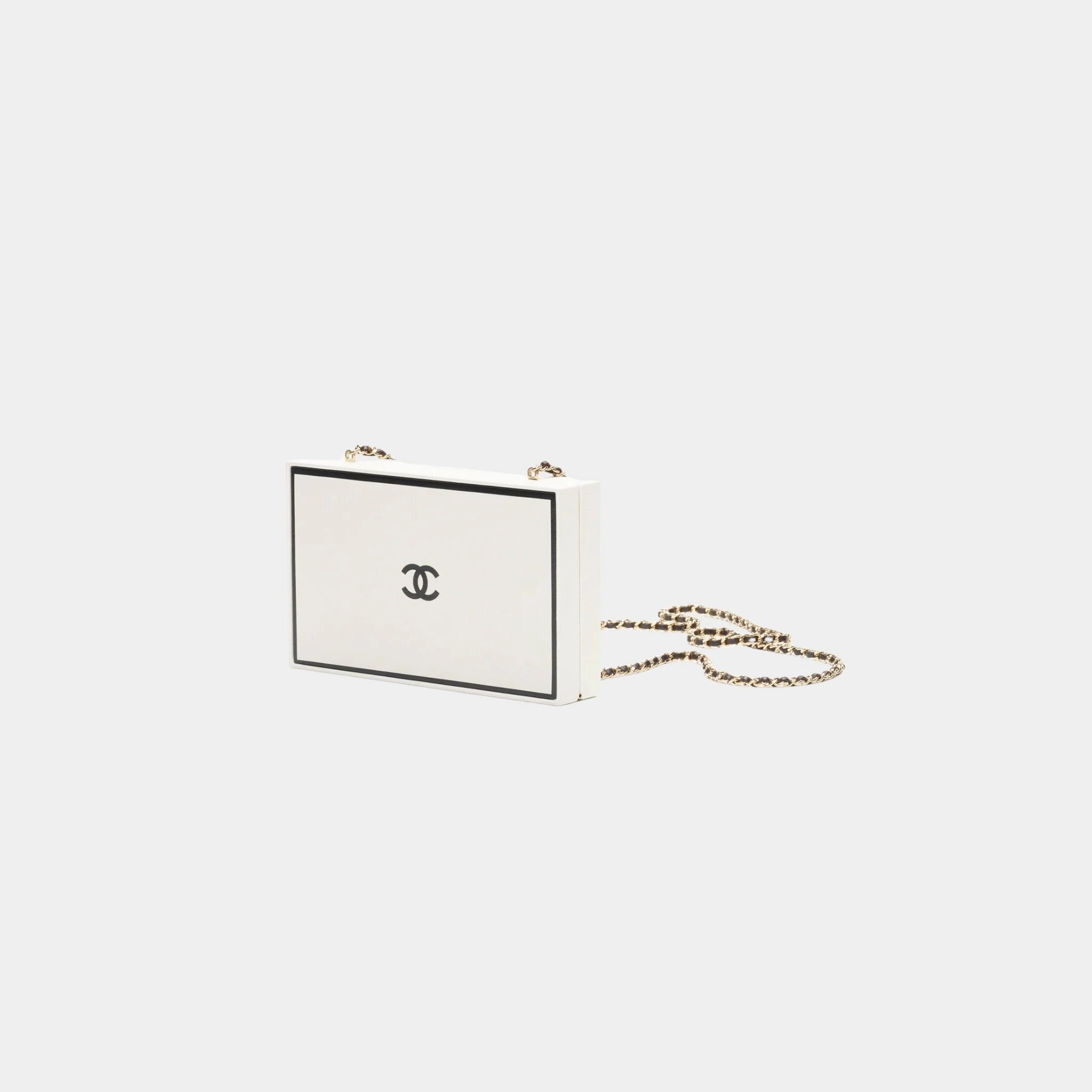 Evening Bag Box Printed Calfskin &amp; Gold-Tone Metal Black &amp; White