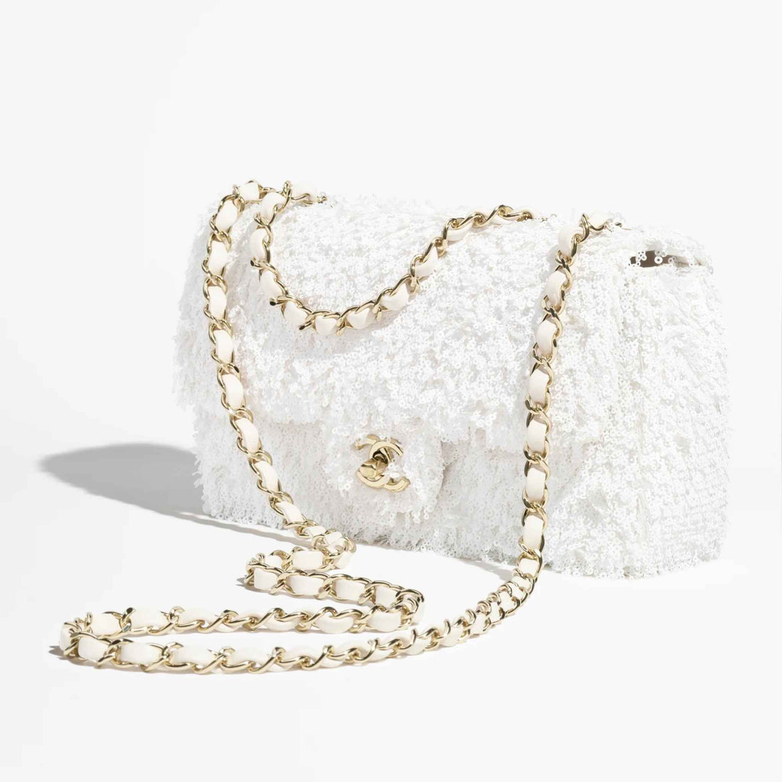 Chanel Evening Bag In Fringed Sequins &amp; Gold Tone Metal, Front