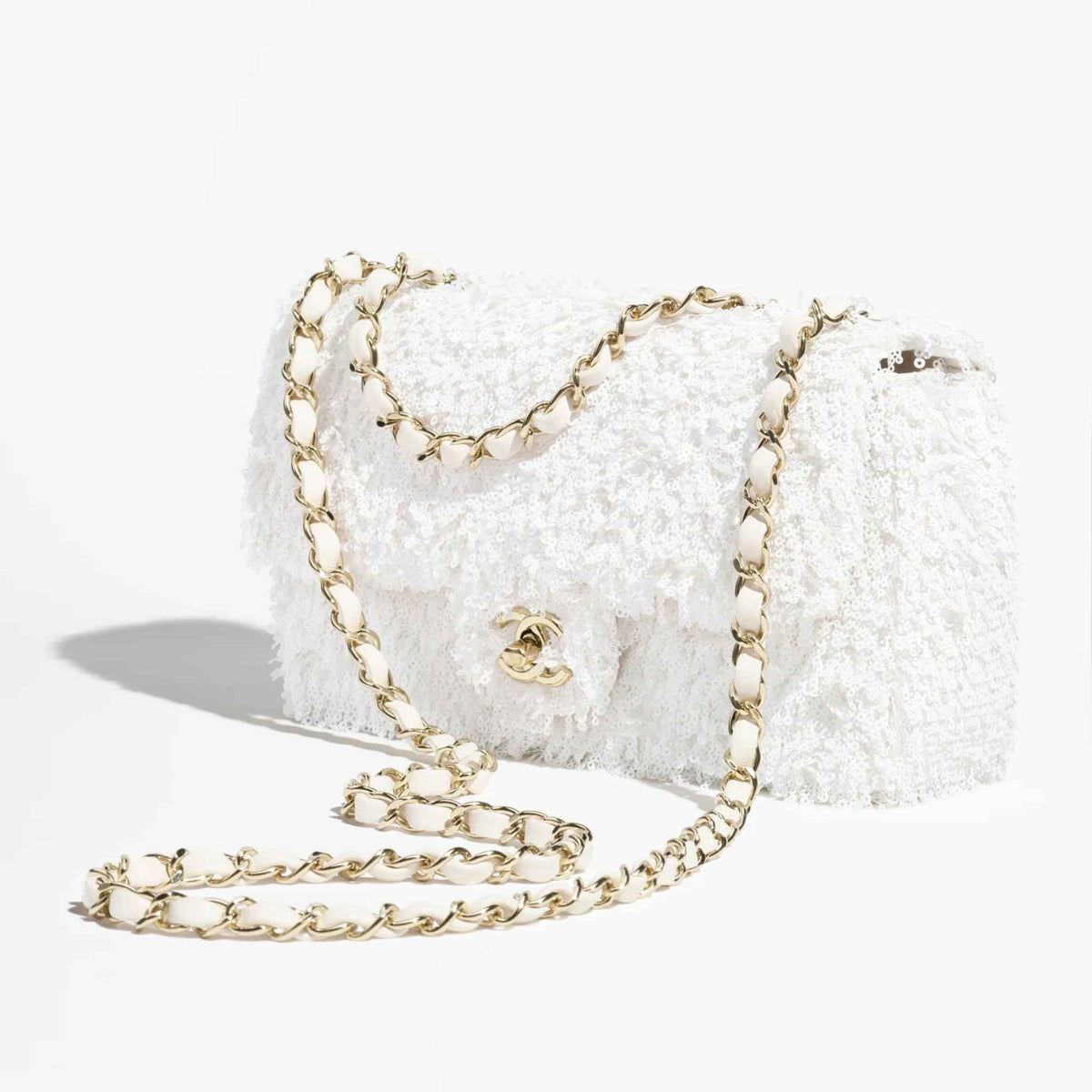 Evening Bag In Fringed Sequins & Gold Tone Metal