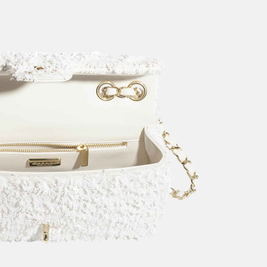 Chanel Evening Bag In Fringed Sequins & Gold Tone Metal, Inside