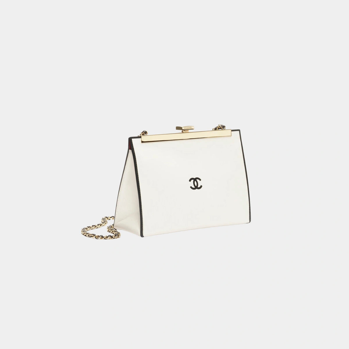 Evening Bag Printed Calfskin & Gold-Tone Metal Black & White