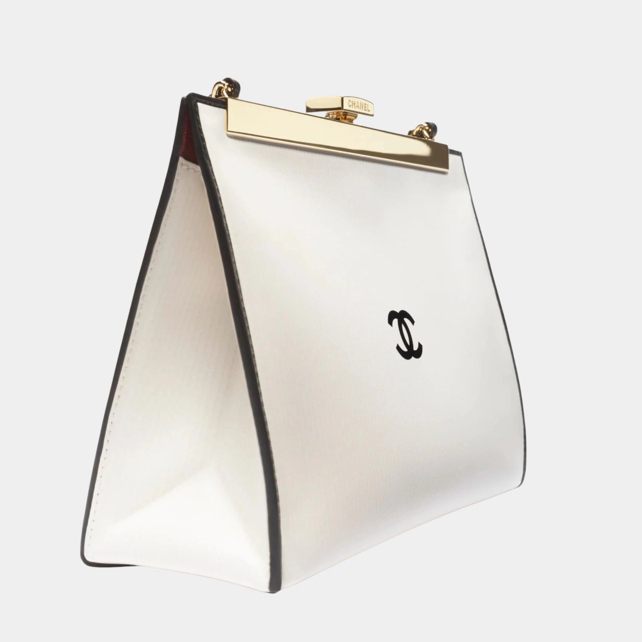 Evening Bag Printed Calfskin &amp; Gold-Tone Metal Black &amp; White, Side 
