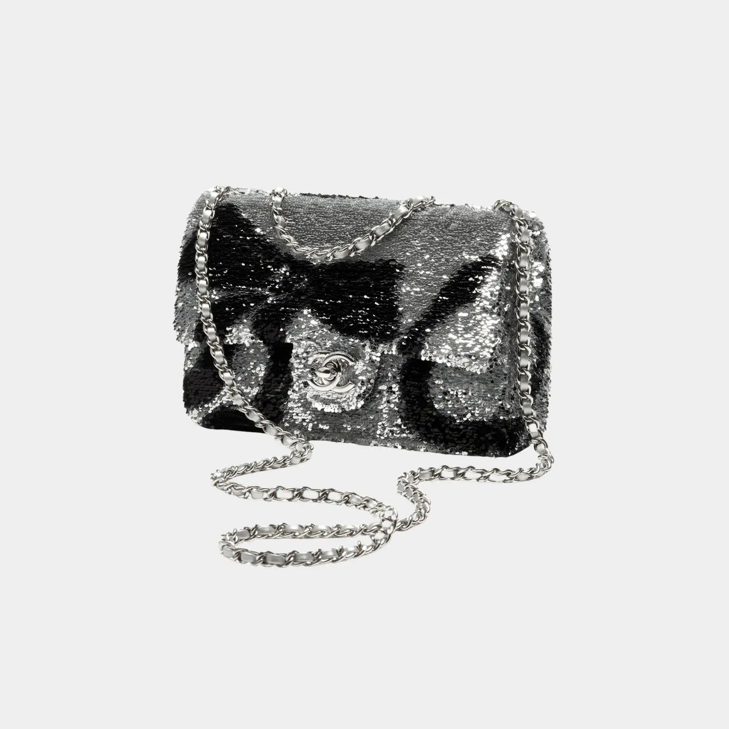 Flap Bag in Quilted Gradient Sequins and Ruthenium