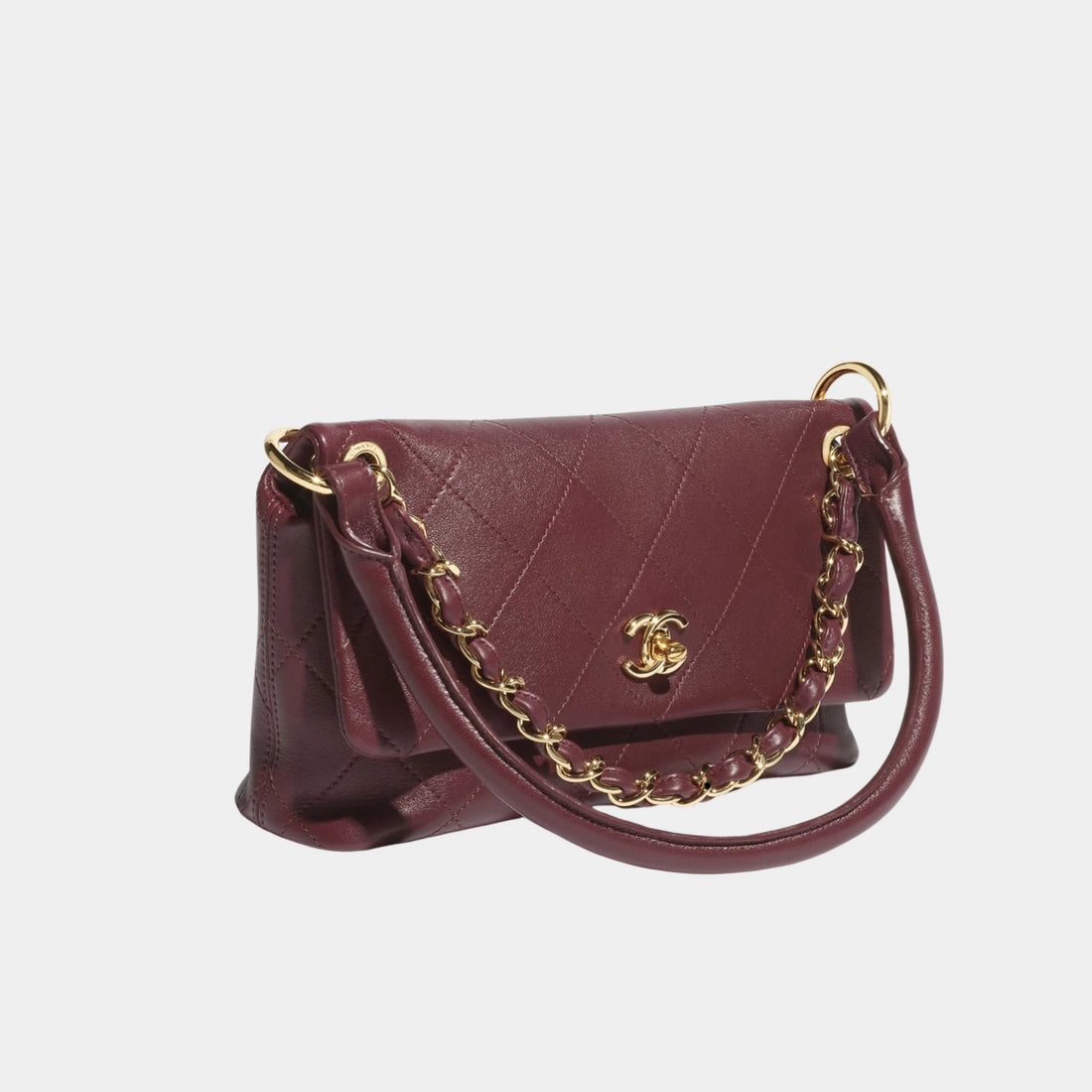 Chanel Flap Bag Lambskin Dark Burgundy, Side