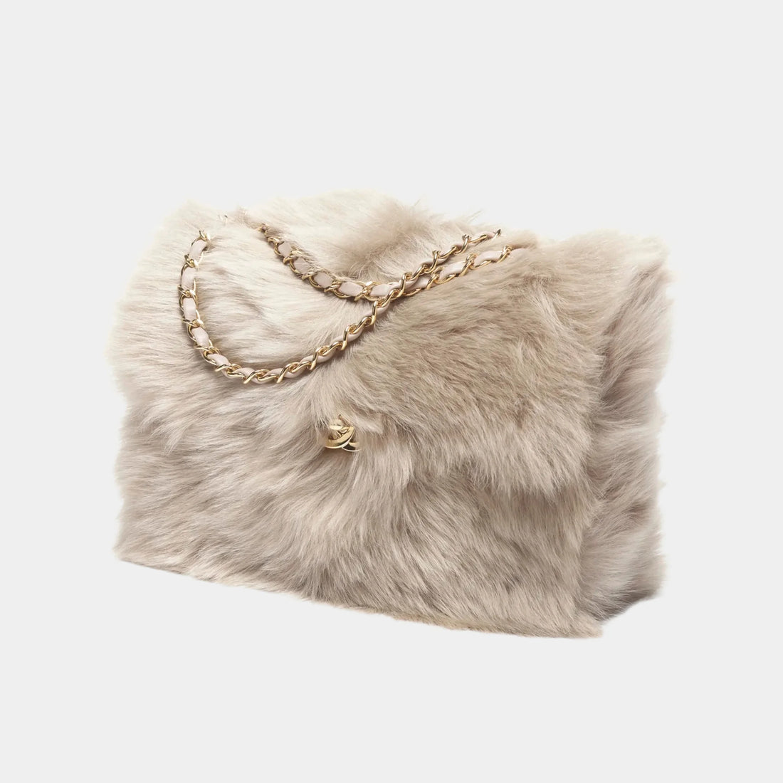 Chanel Flap Bag Shearling Lambskin & Gold-Tone Metal Dark Beige