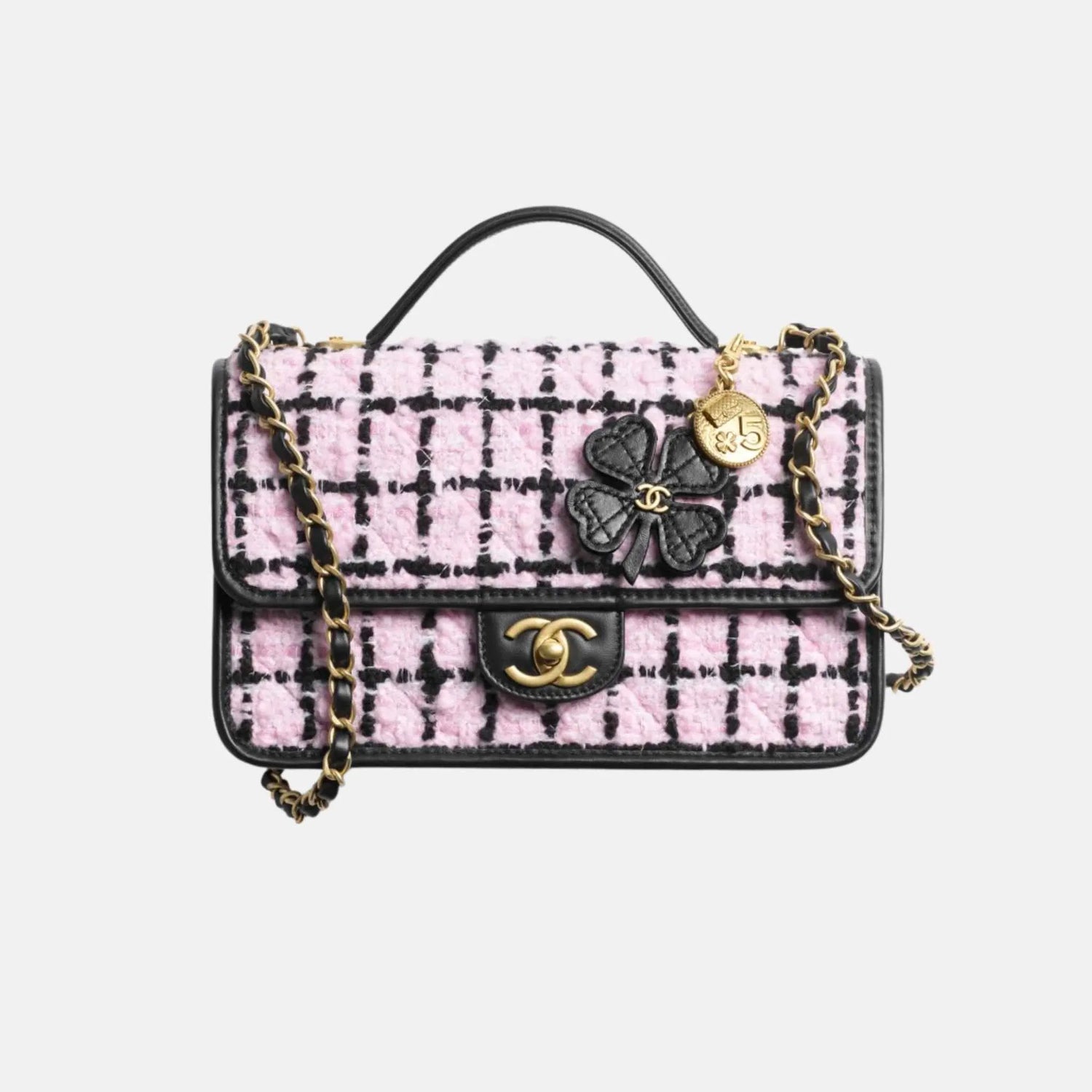 Chanel Flap Bag Top Handle in Wool Tweed and Calfskin, Front