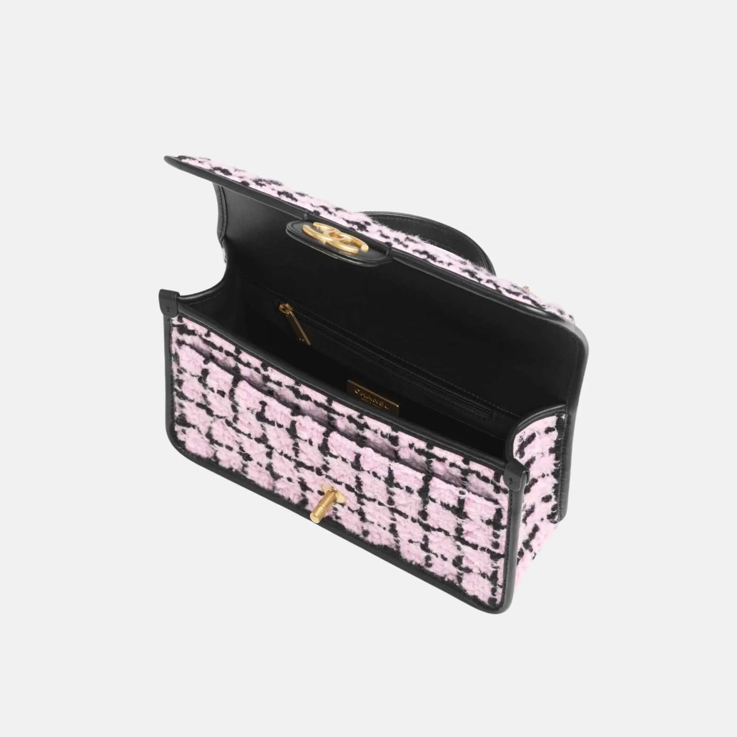 Chanel Flap Bag Top Handle in Wool Tweed and Calfskin, Inside