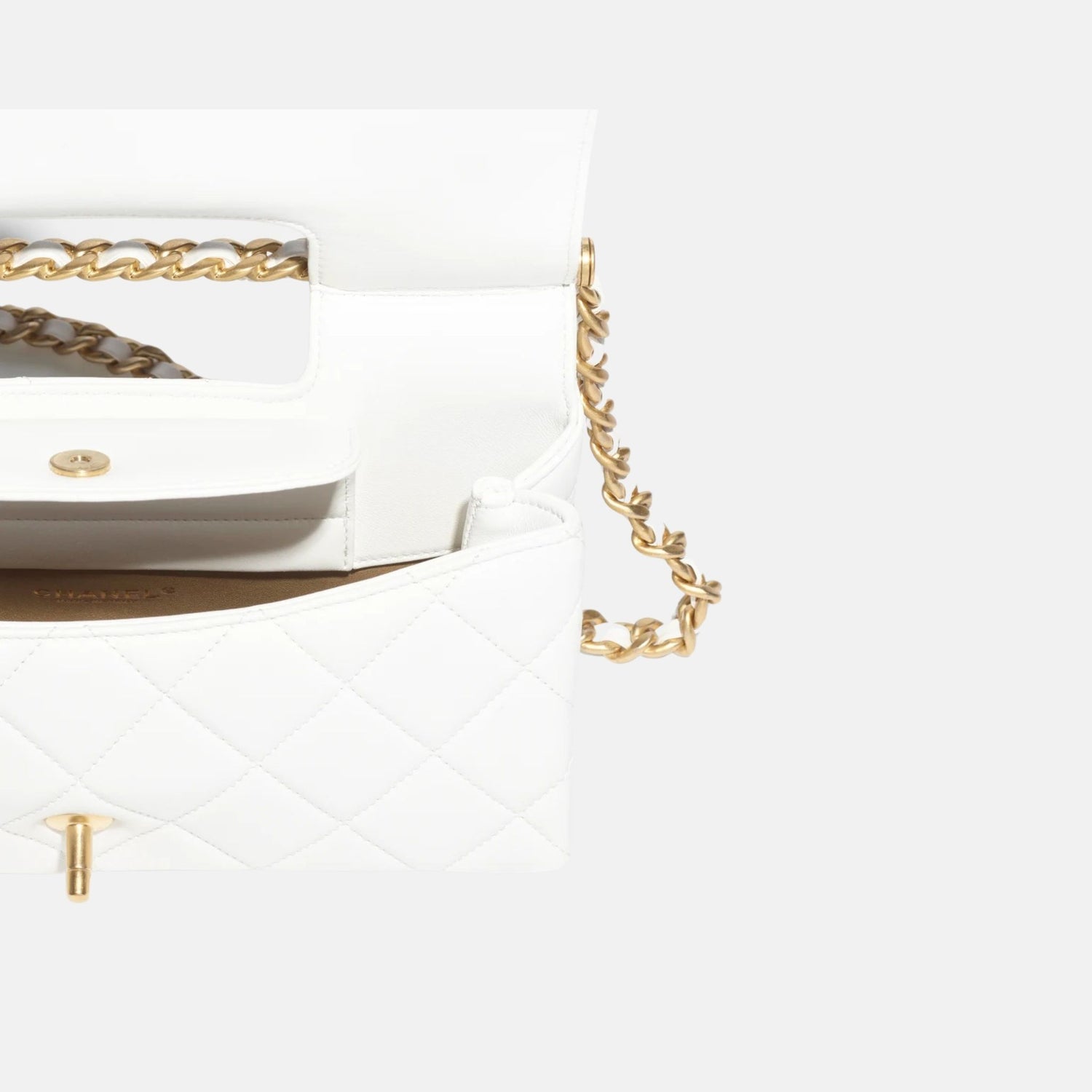 Chanel Flap Bag With Top Handle In Shiny Lambskin, Inside