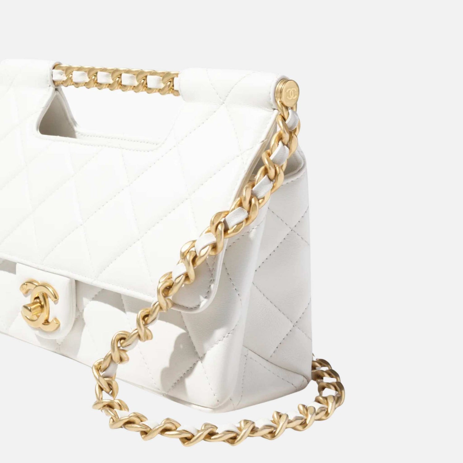 Chanel Flap Bag With Top Handle In Shiny Lambskin, Side