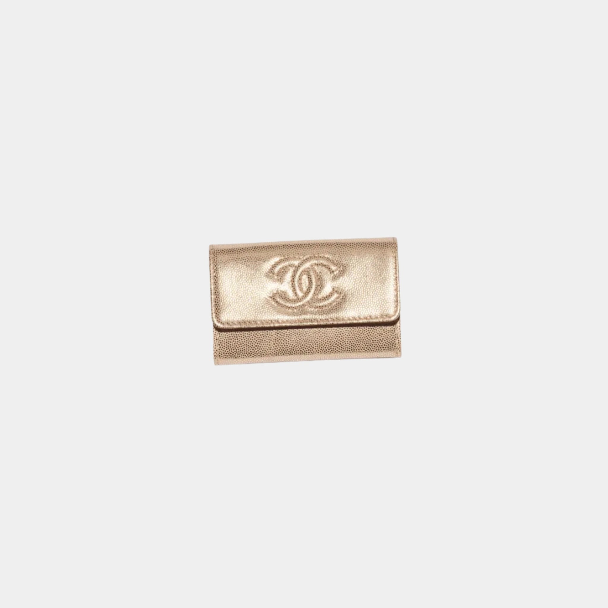 Chanel Flap Card Holder Metallic Grained Calfskin &amp; Gold Metal, Copper, Front