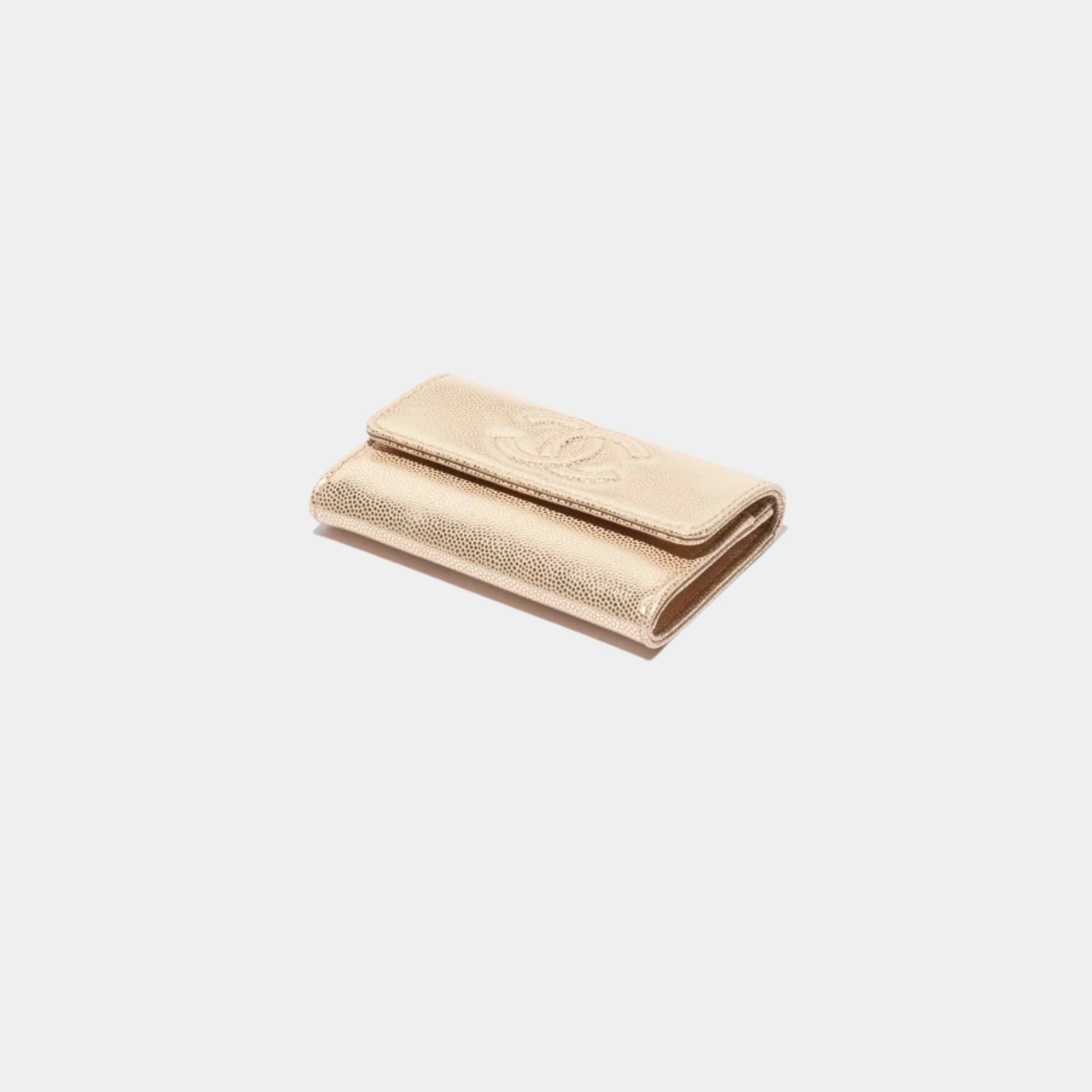 Chanel Flap Card Holder Metallic Grained Calfskin &amp; Gold Metal, Copper, Top