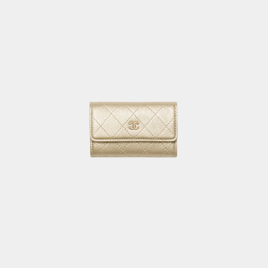 Chanel Flap Card Holder Metallic Grained Calfskin &amp; Gold Tone Metal, Front