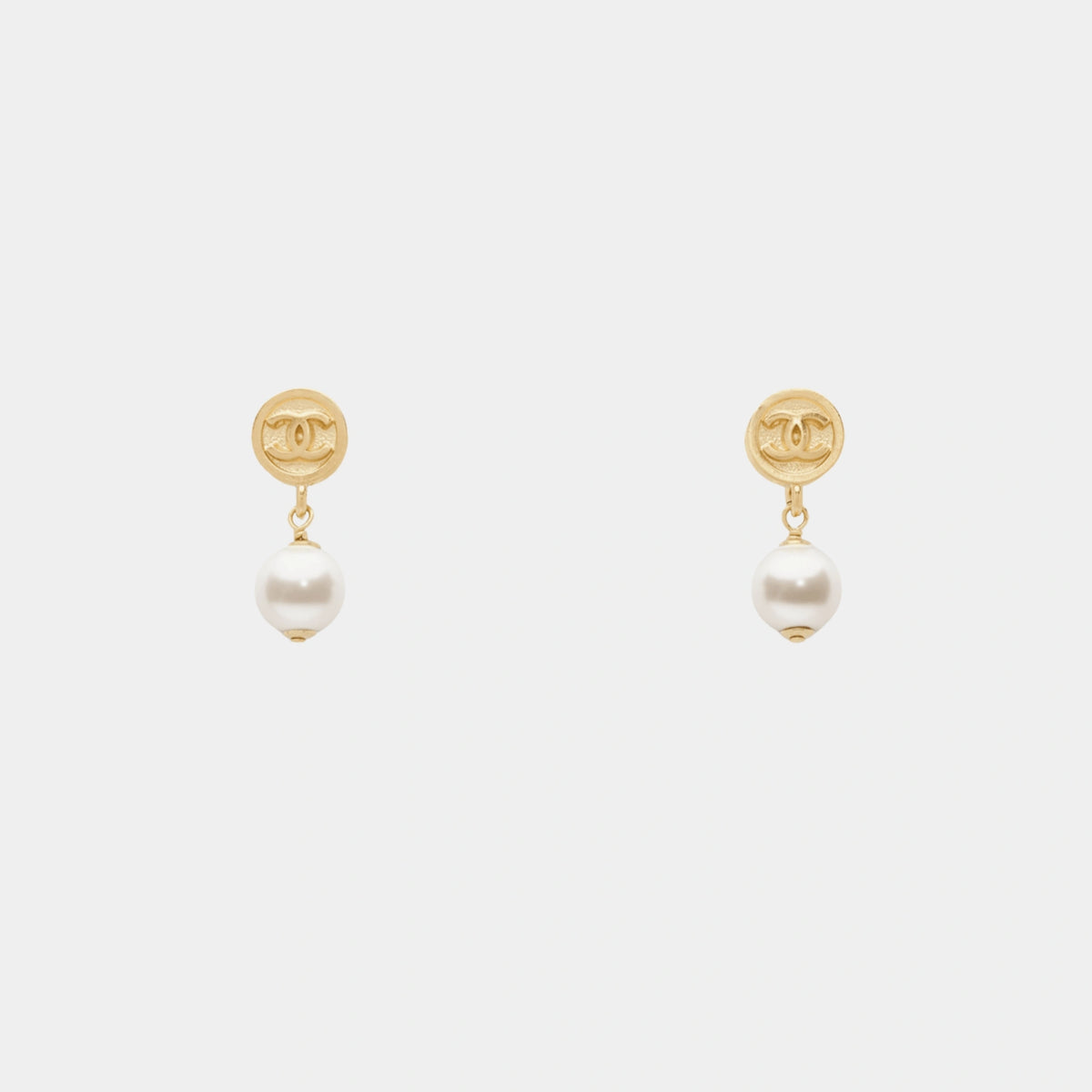 Glass Pearls Pendant Earrings in Gold Metal