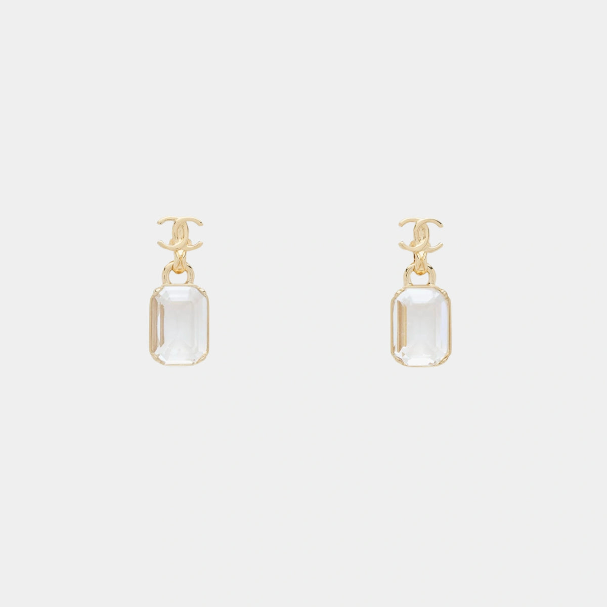 Gold CC Pendant Earrings with Crystal