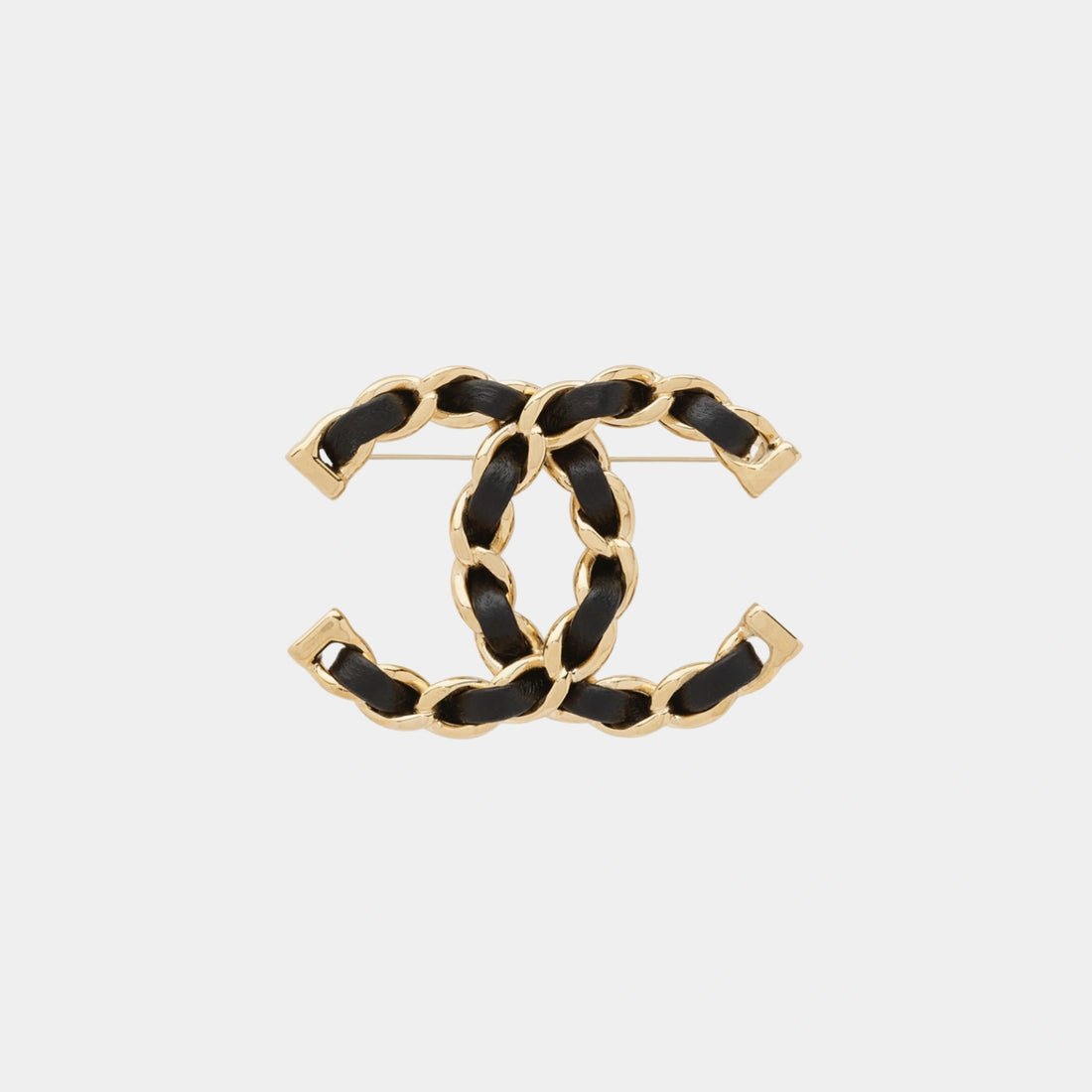 Chanel Golden Metal Brooch with Black Lambskin, Front