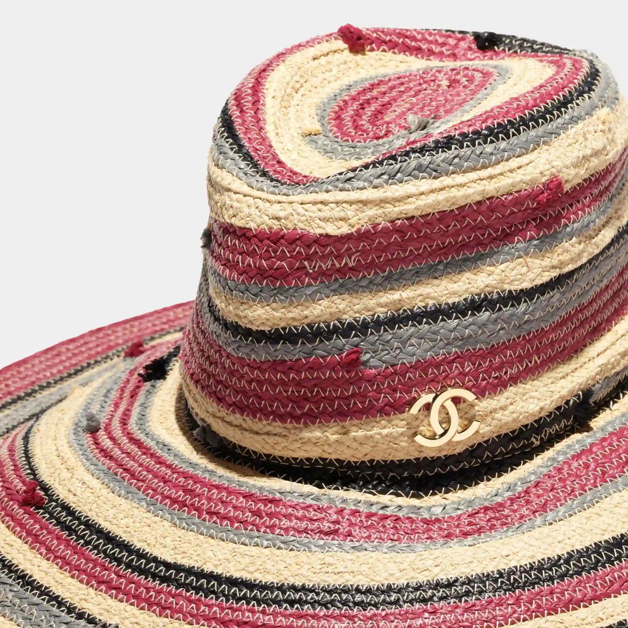 Chanel Hat Straw Glass &amp; Metal Beige Multicolor &amp; Gold