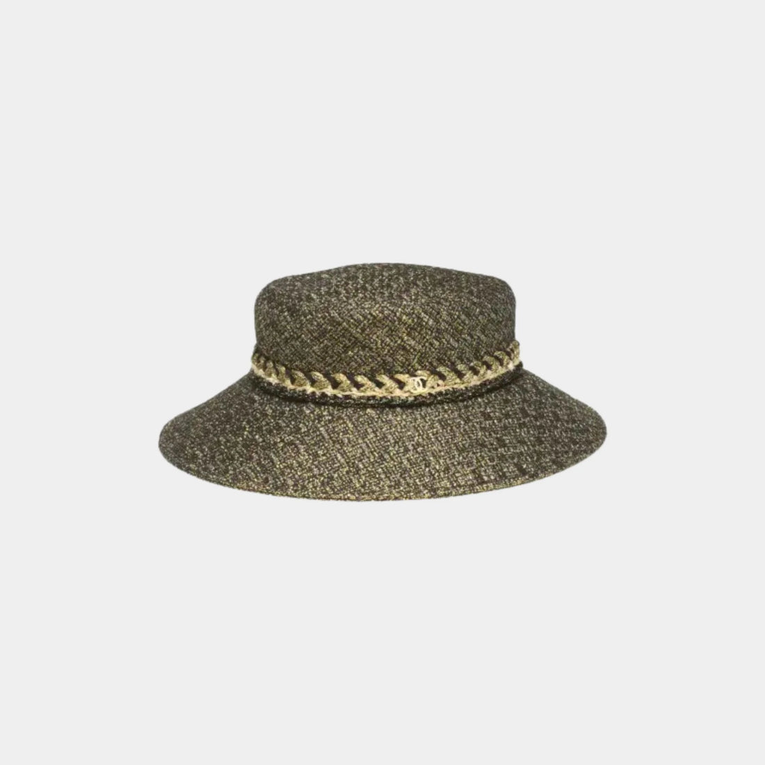 Chanel Hat Tweed, Gold Black ,front