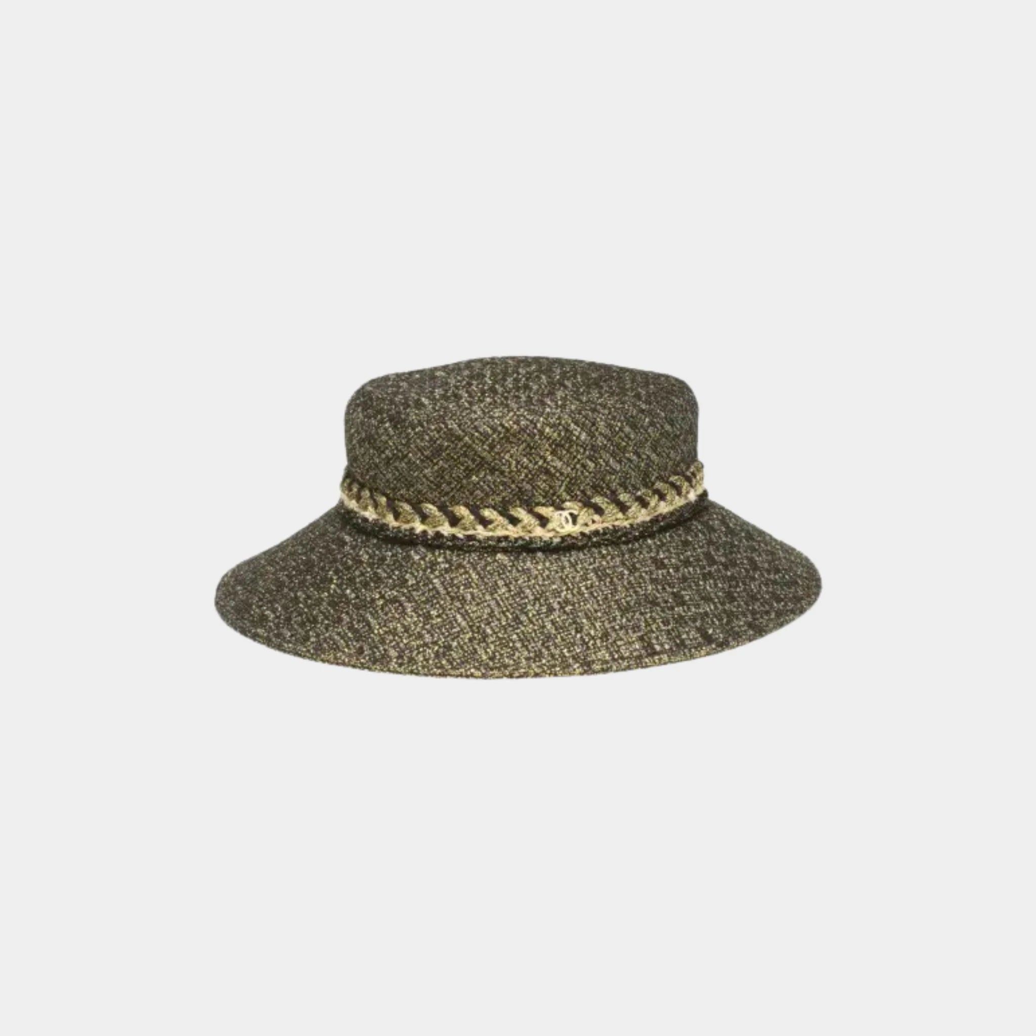 Chanel Hat Tweed, Gold Black ,front