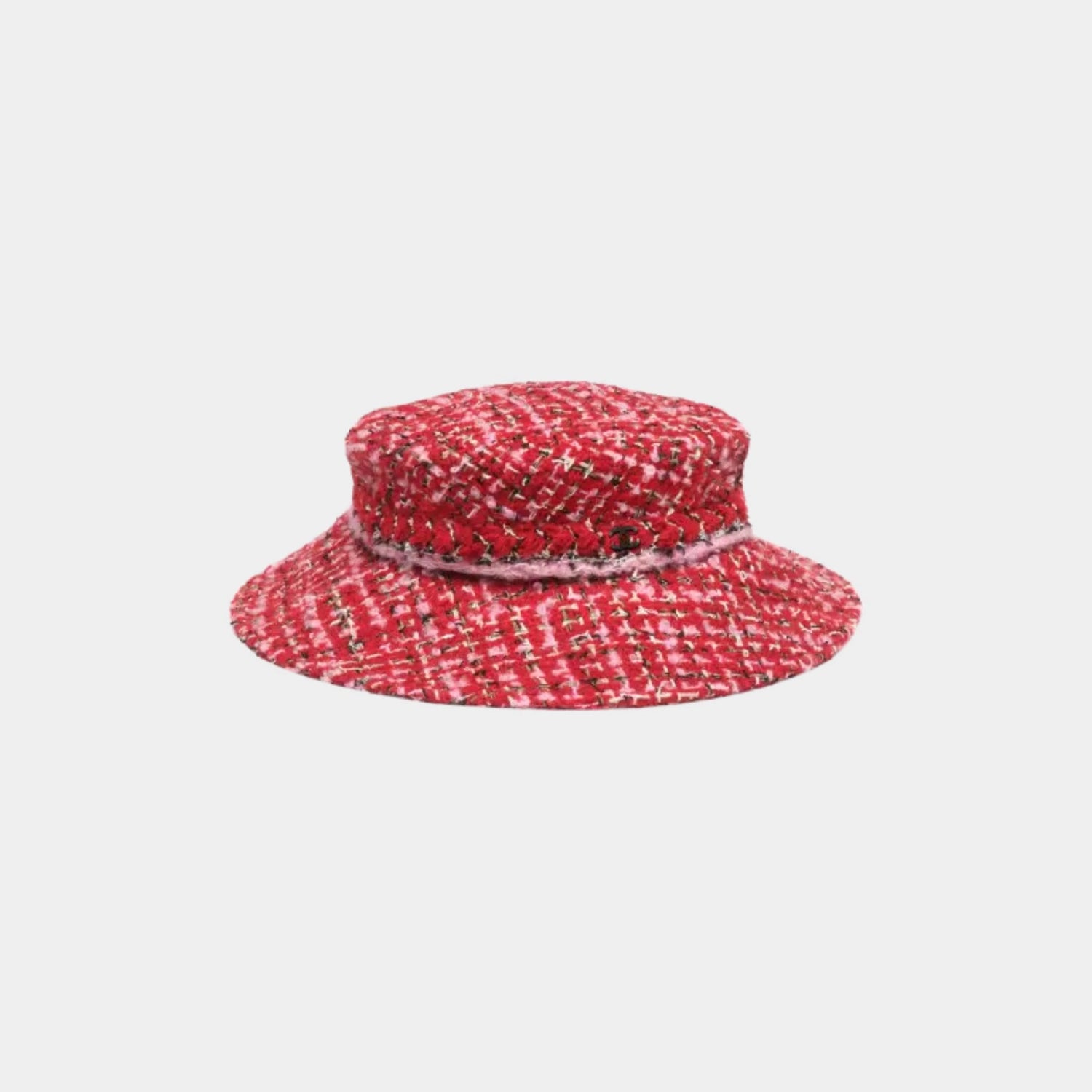 Chanel Hat tweed, Red Pink Black , Front