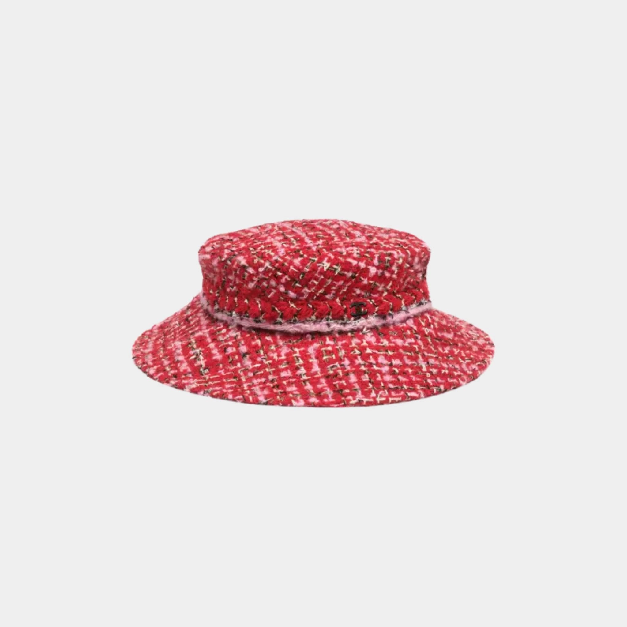 Chanel Hat tweed, Red Pink Black , Front
