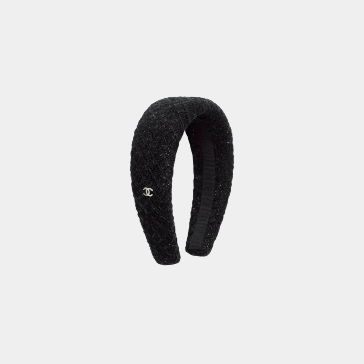 Chanel Headband Cotton Tweed Black, Front