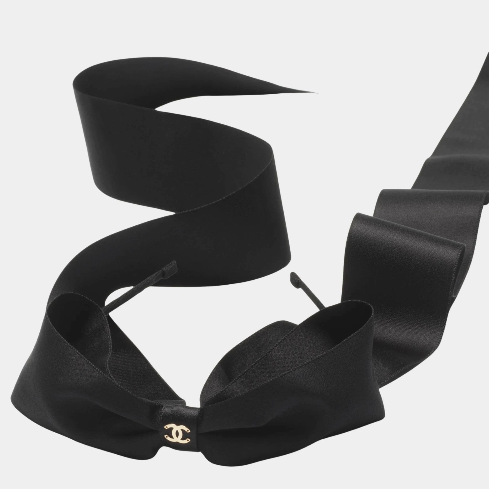 Headband Mixed Fibers Silk &amp; Metal Black, Front