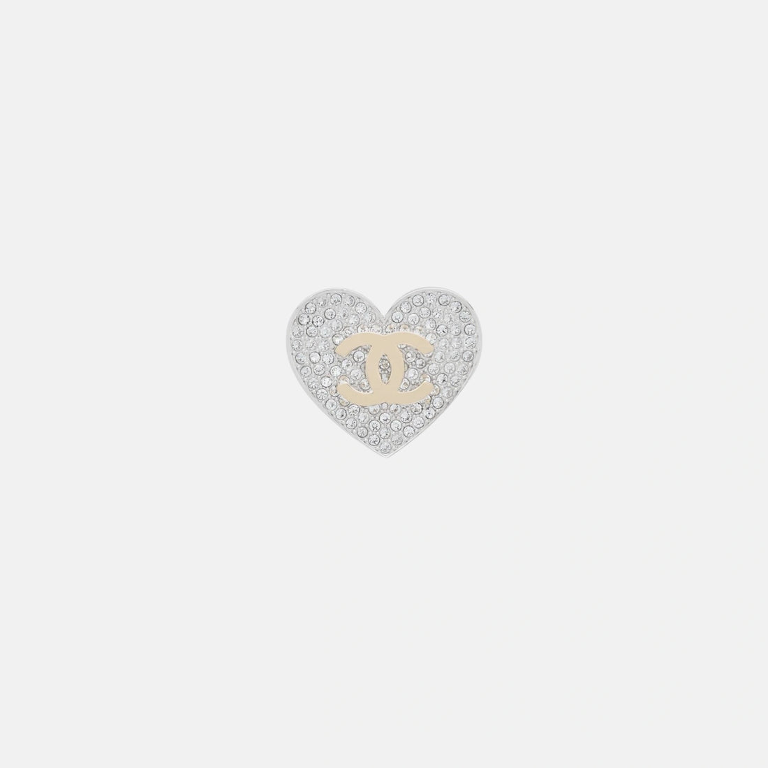 Chanel Heart Brooch in Metal and Diamantes