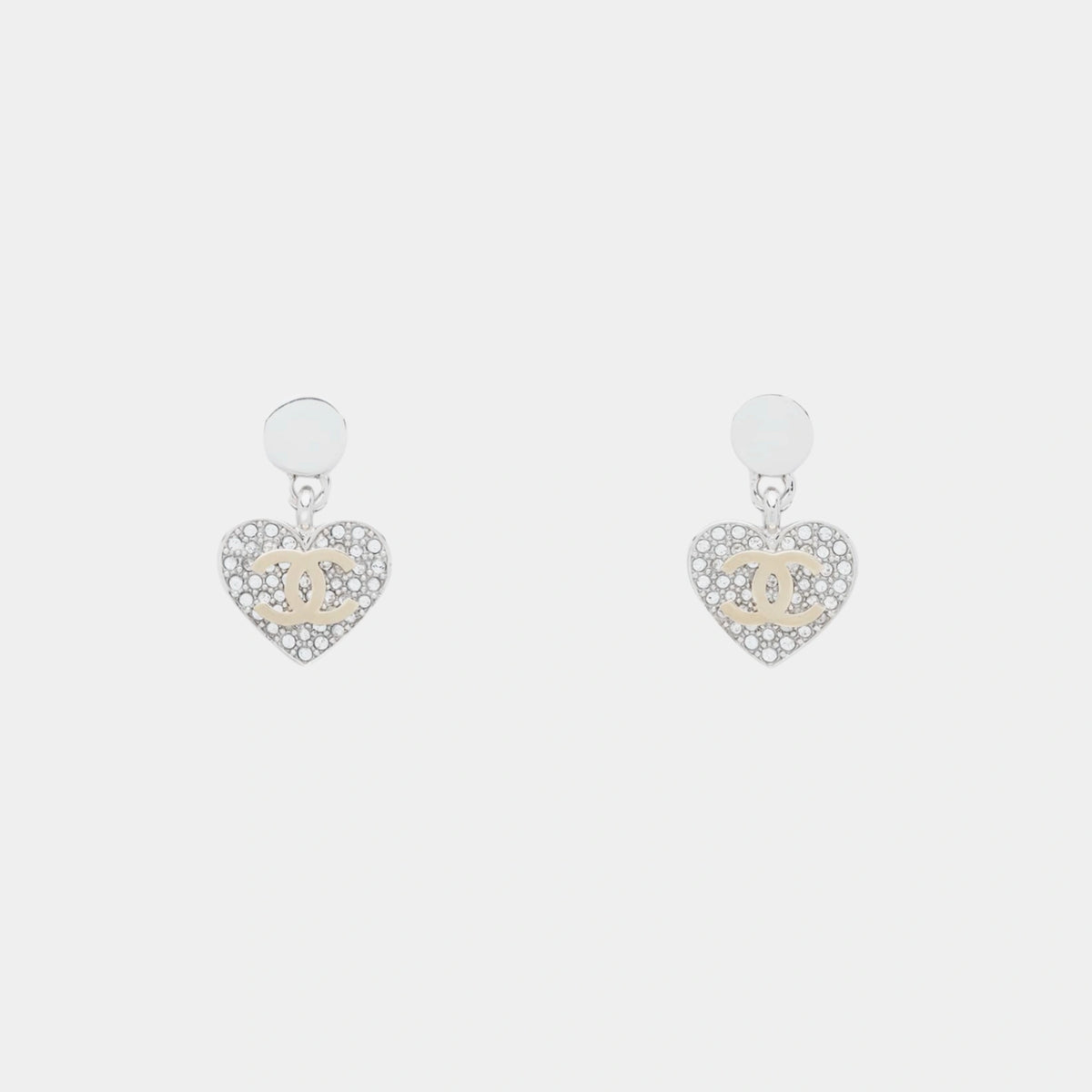 Heart Pendant Earrings in Silver & Gold Metal with Crystal