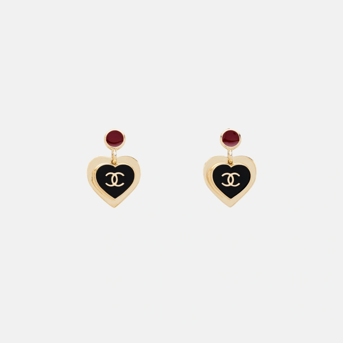 Chanel Heart Pendant Earrings in Metal and Resin